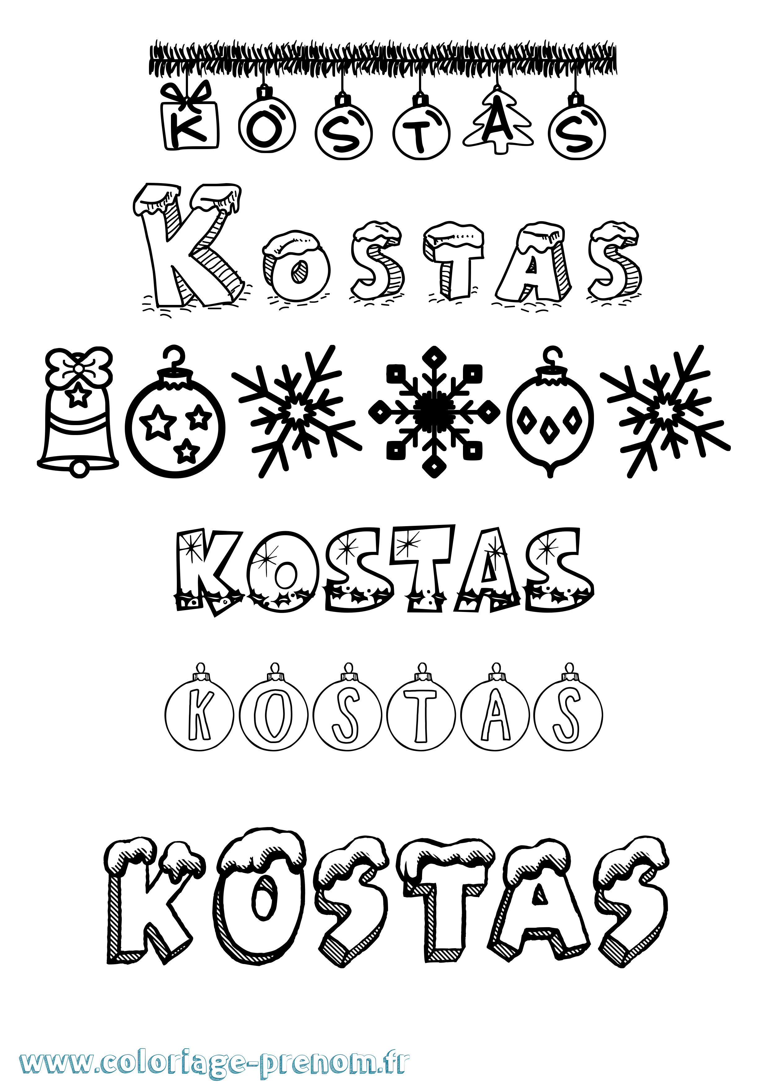 Coloriage prénom Kostas Noël
