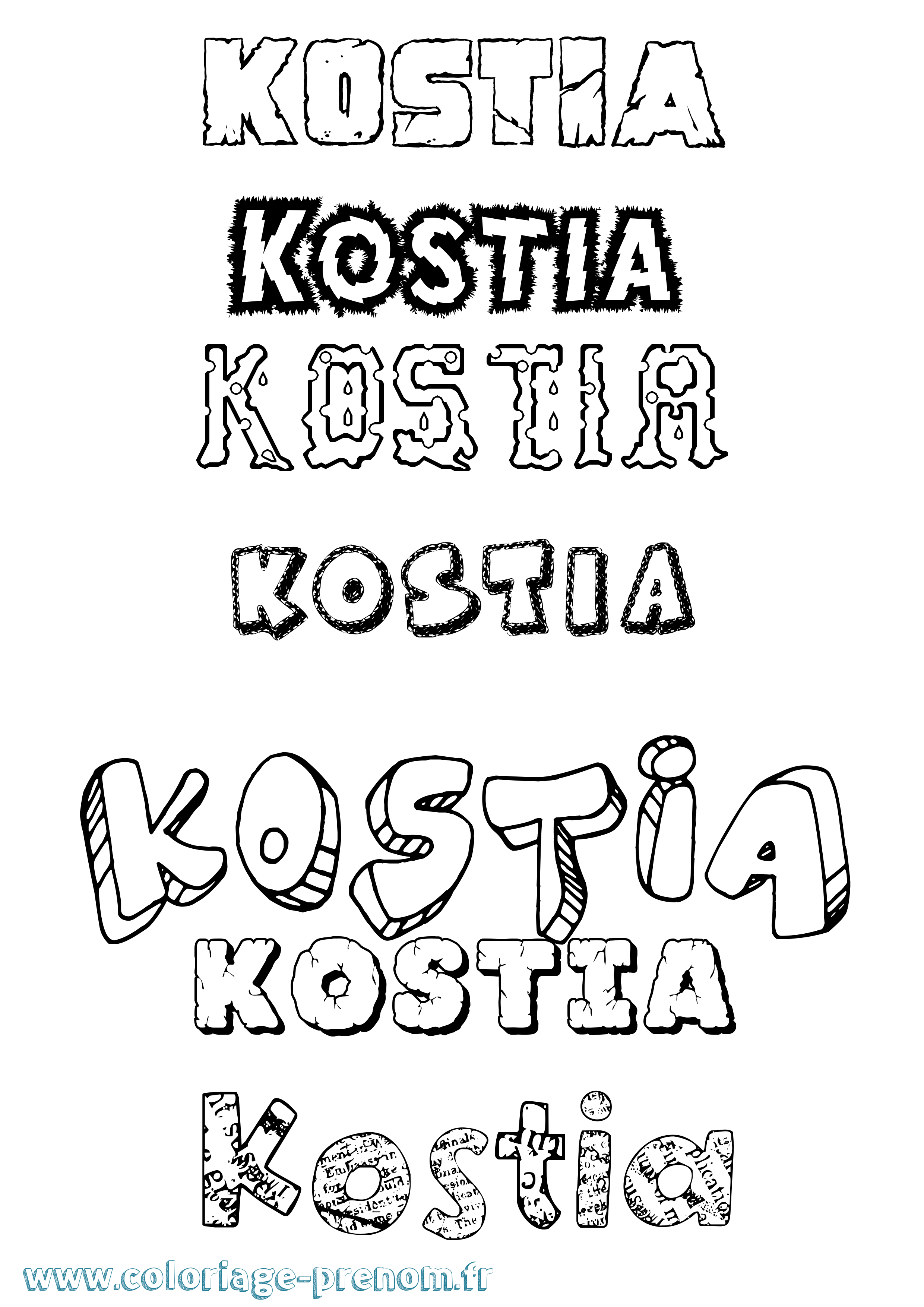 Coloriage prénom Kostia Destructuré