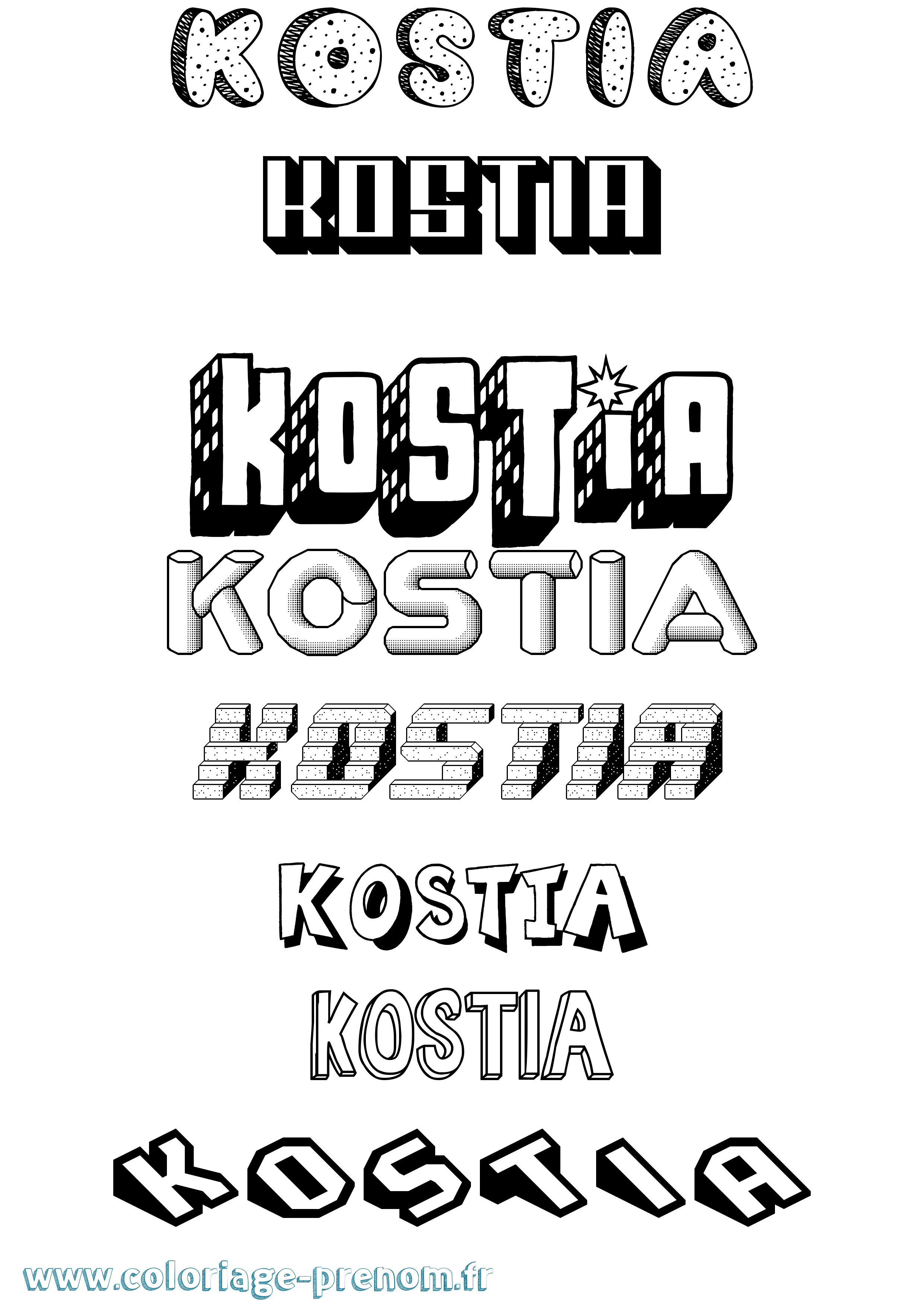 Coloriage prénom Kostia Effet 3D