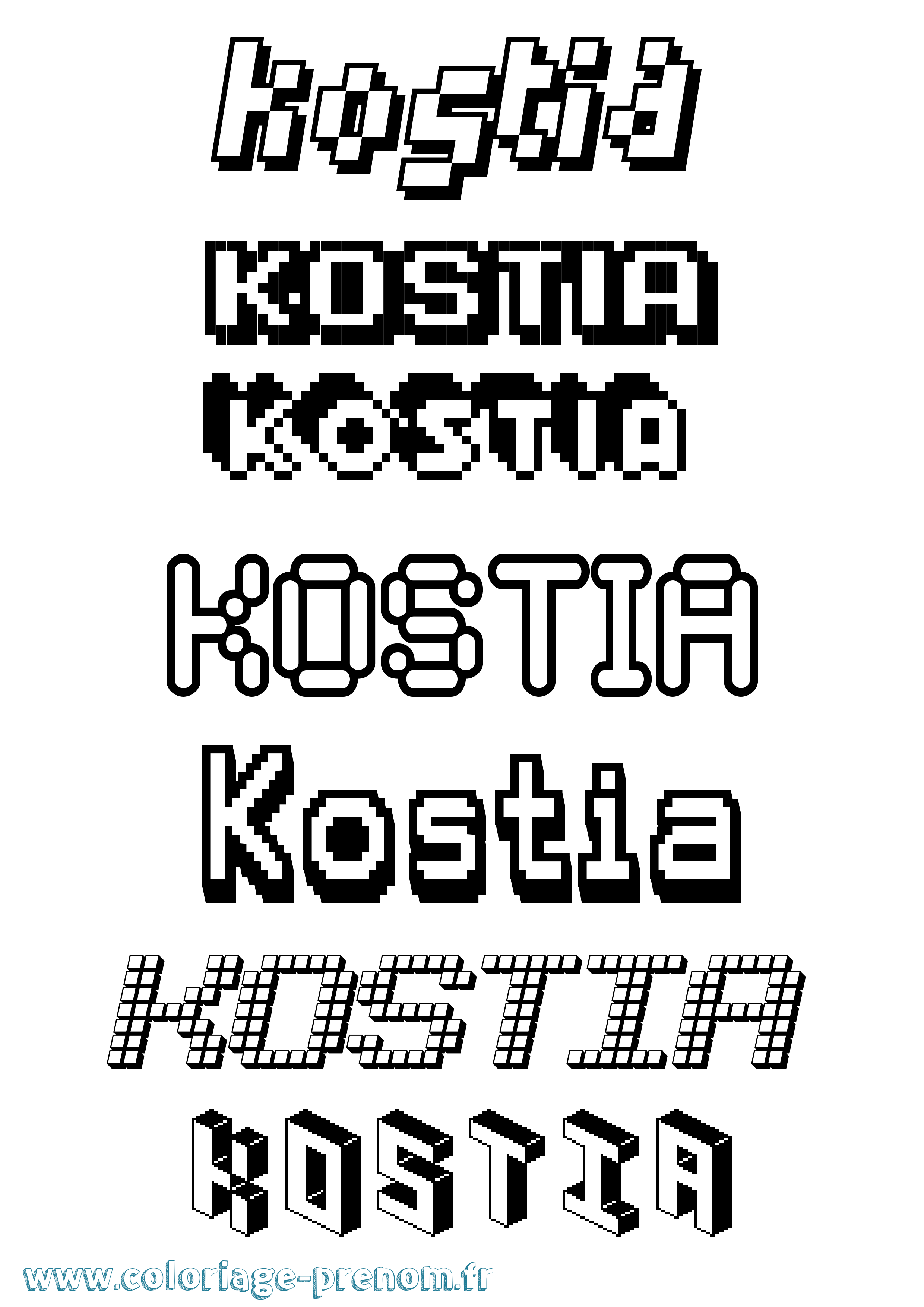 Coloriage prénom Kostia Pixel
