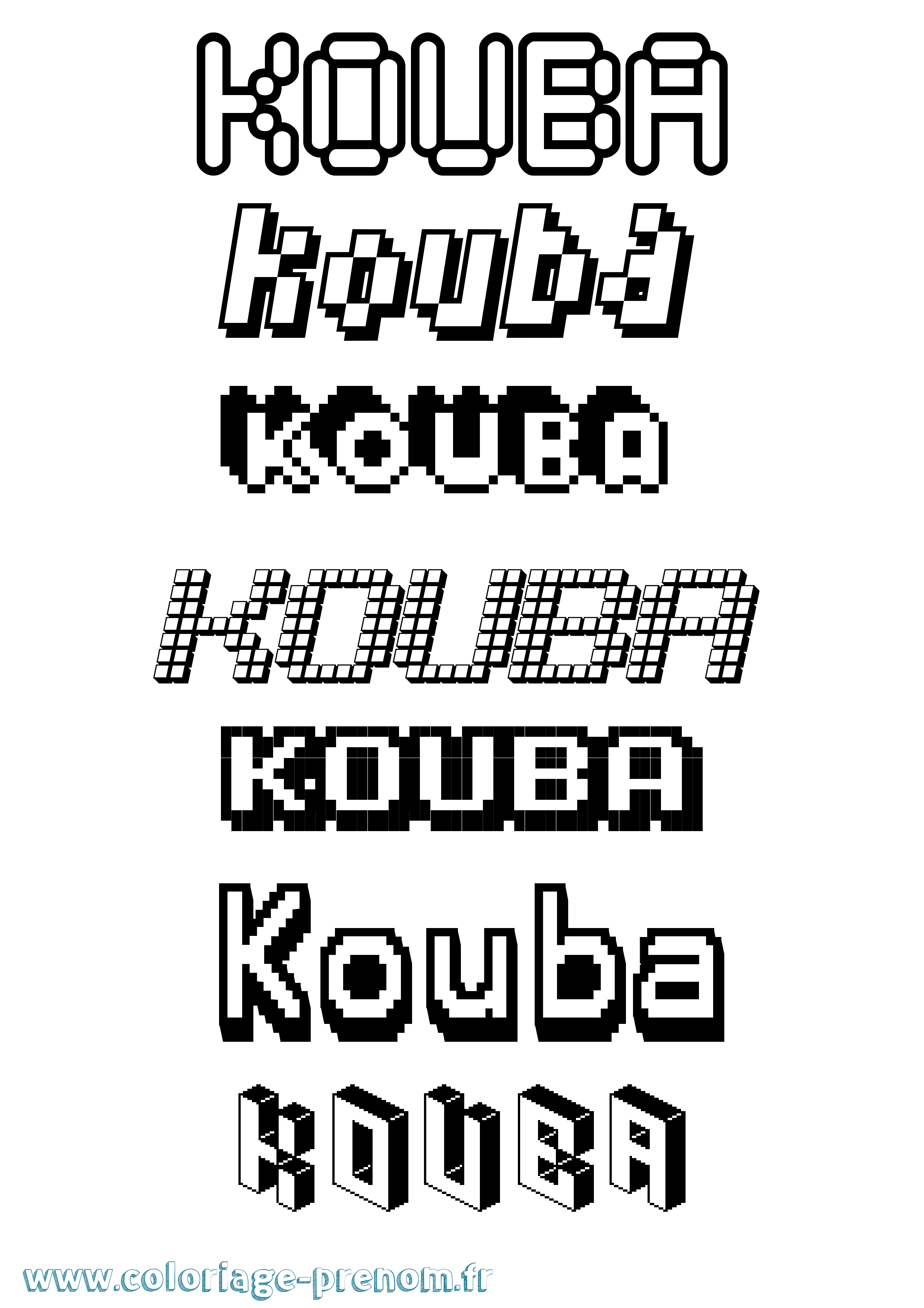 Coloriage prénom Kouba Pixel