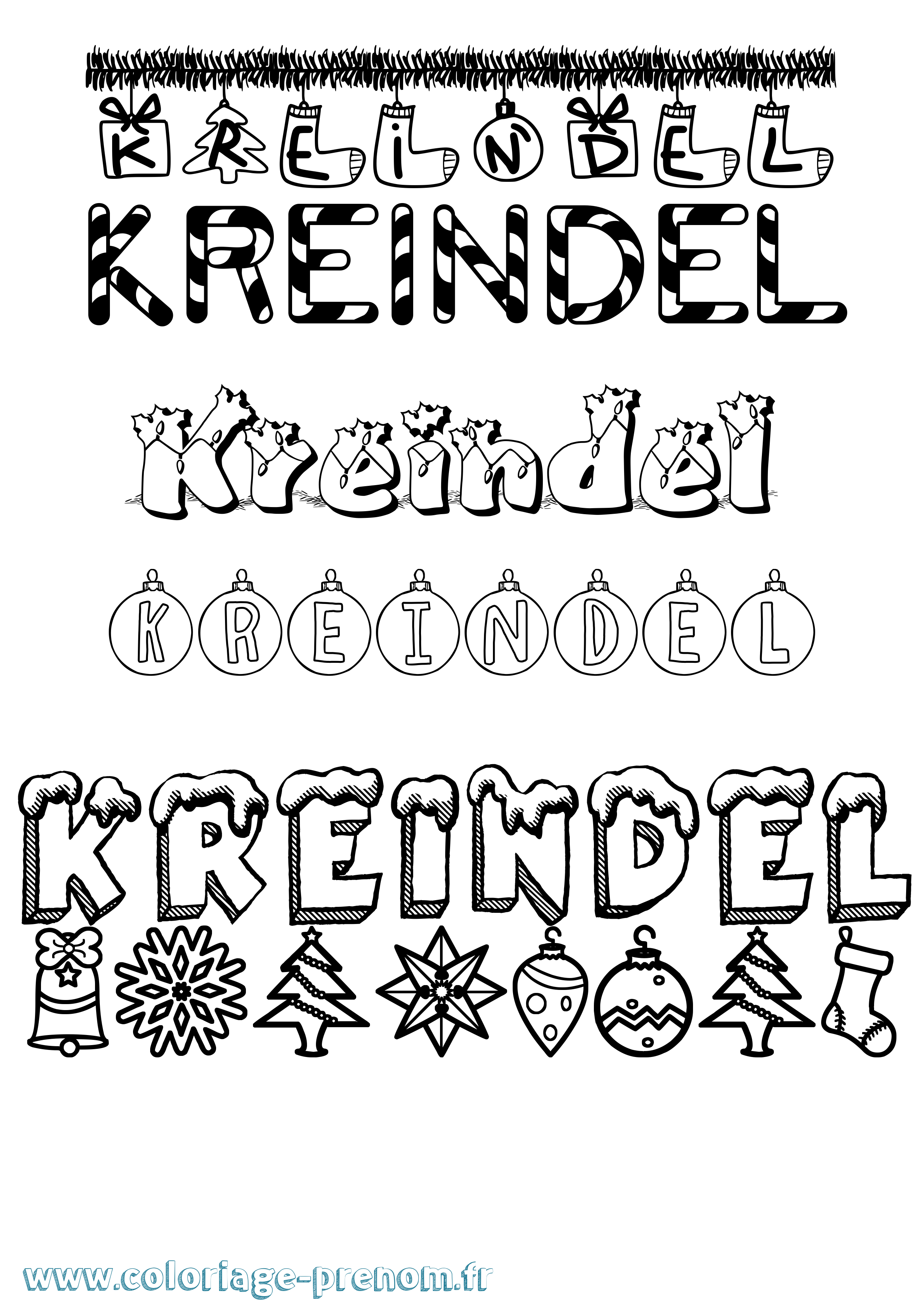 Coloriage prénom Kreindel Noël
