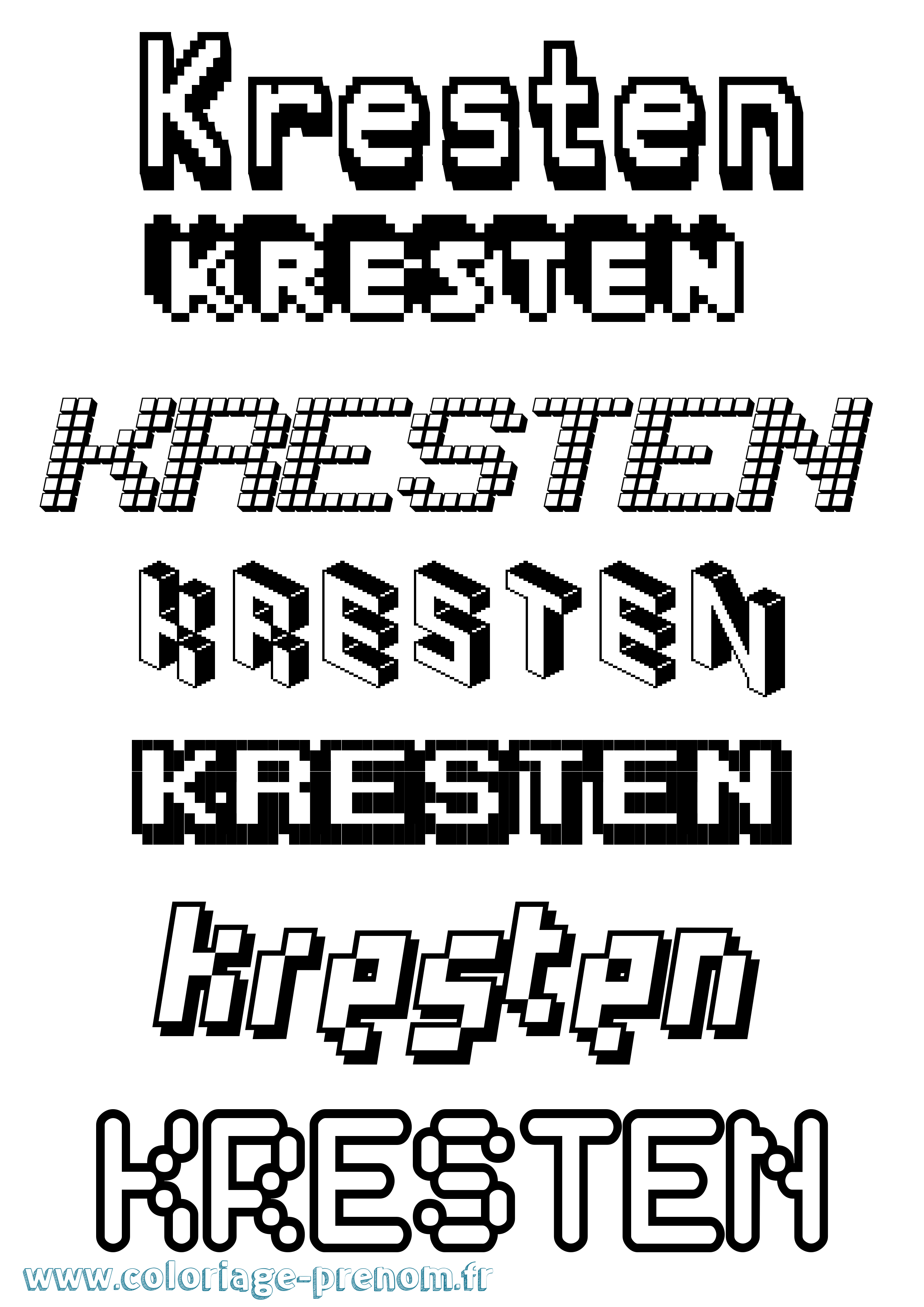 Coloriage prénom Kresten Pixel