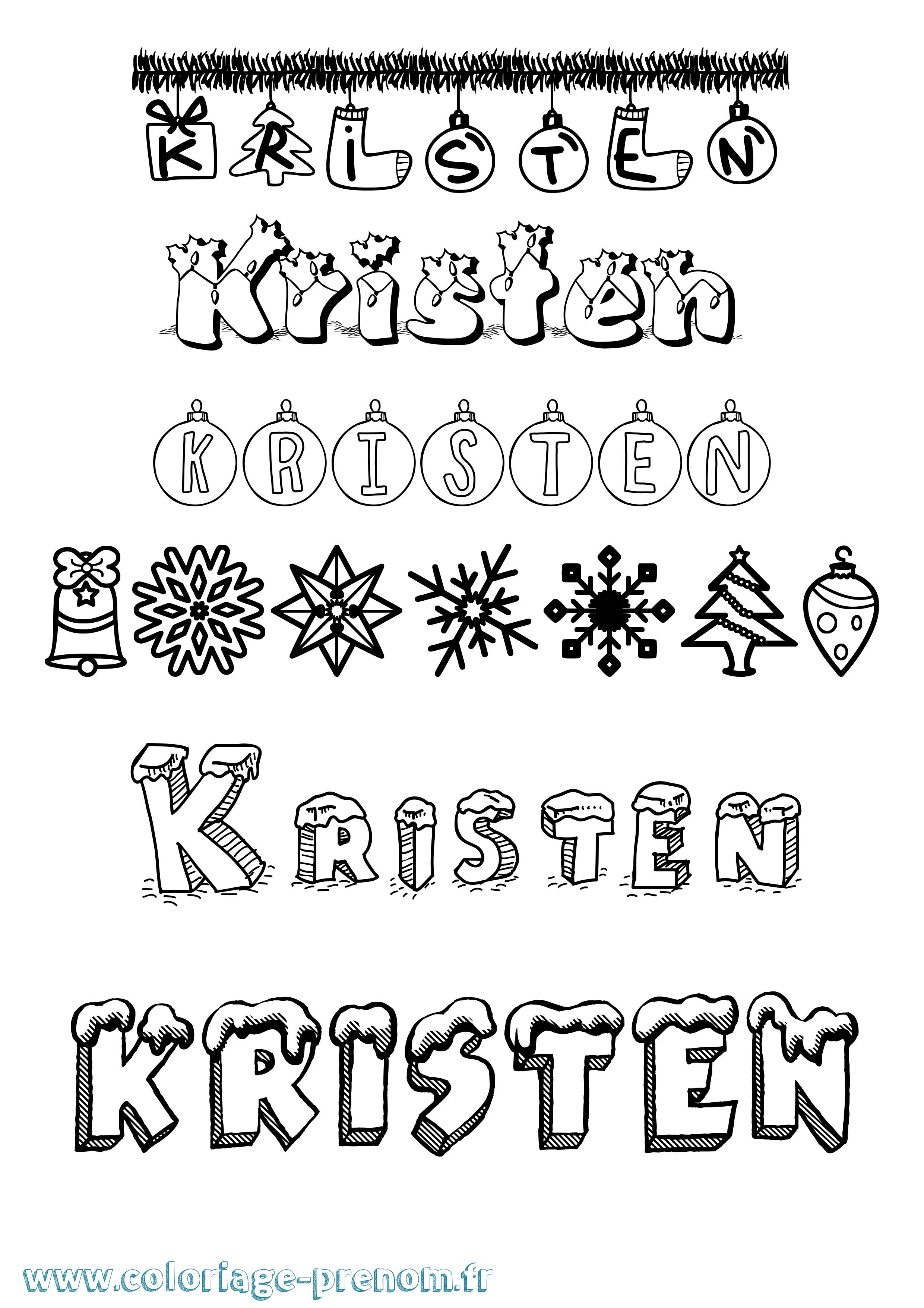 Coloriage Kristen Noël Coloriage prénom Kristen Noël
