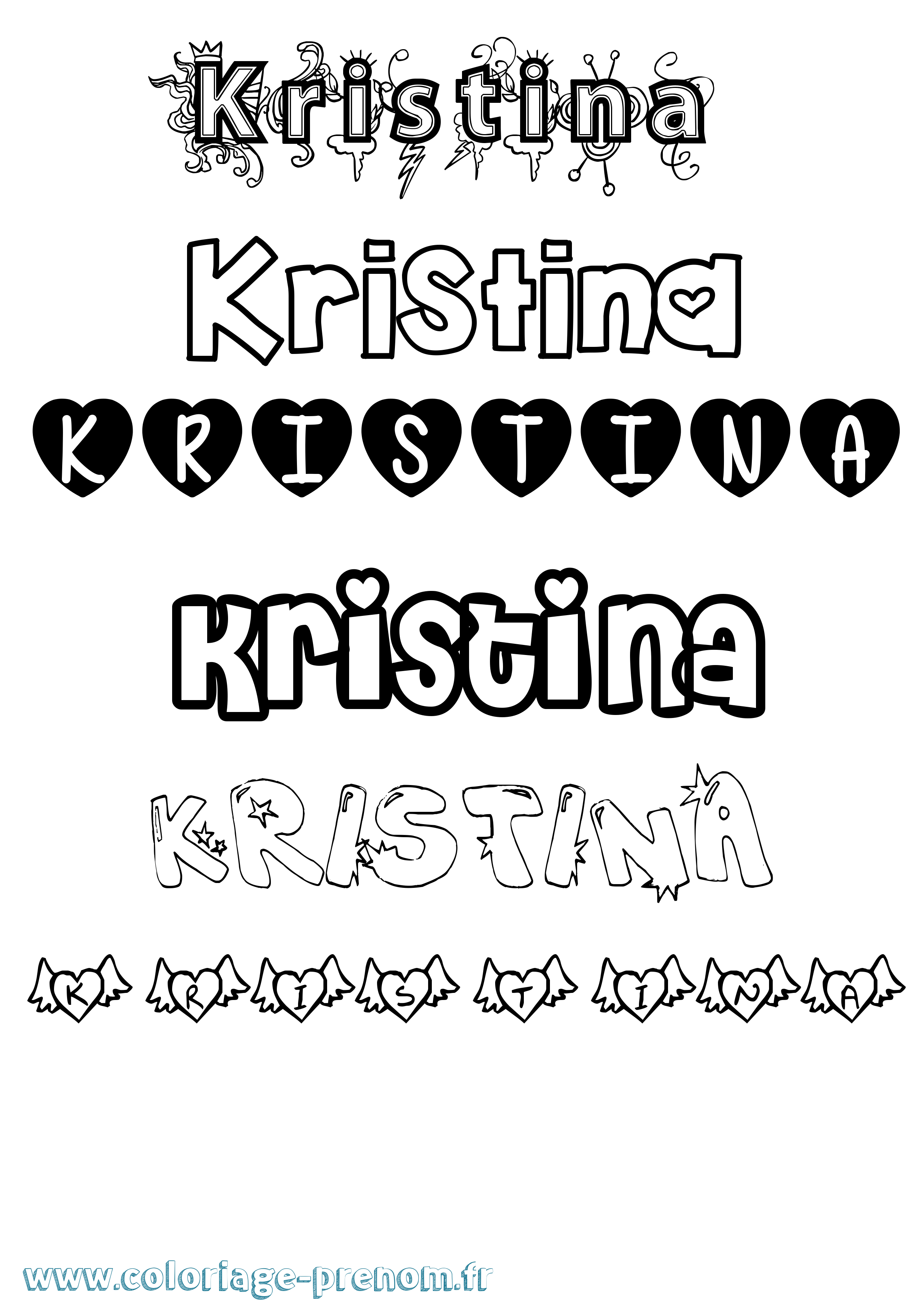Coloriage prénom Kristina Girly