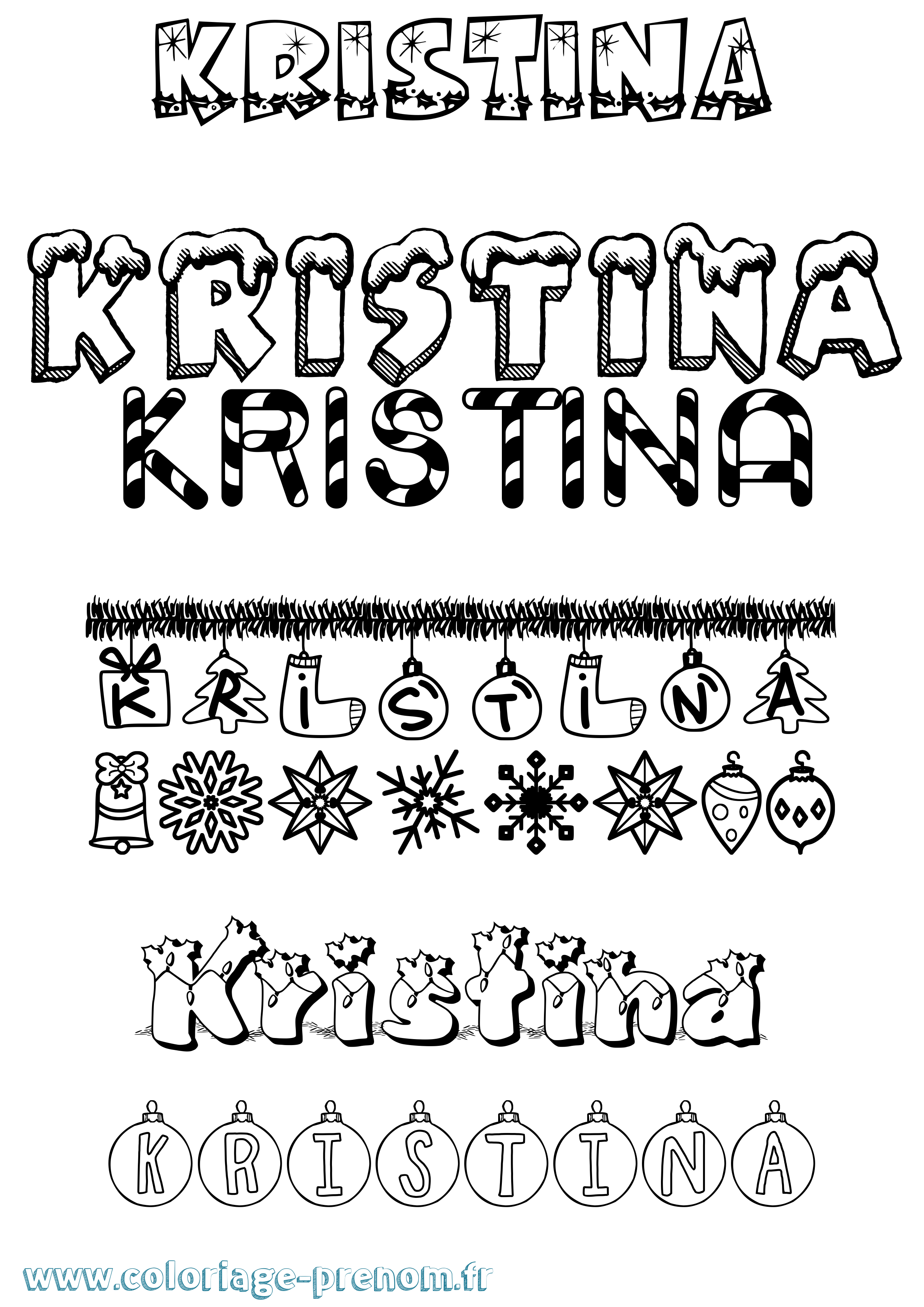 Coloriage prénom Kristina Noël