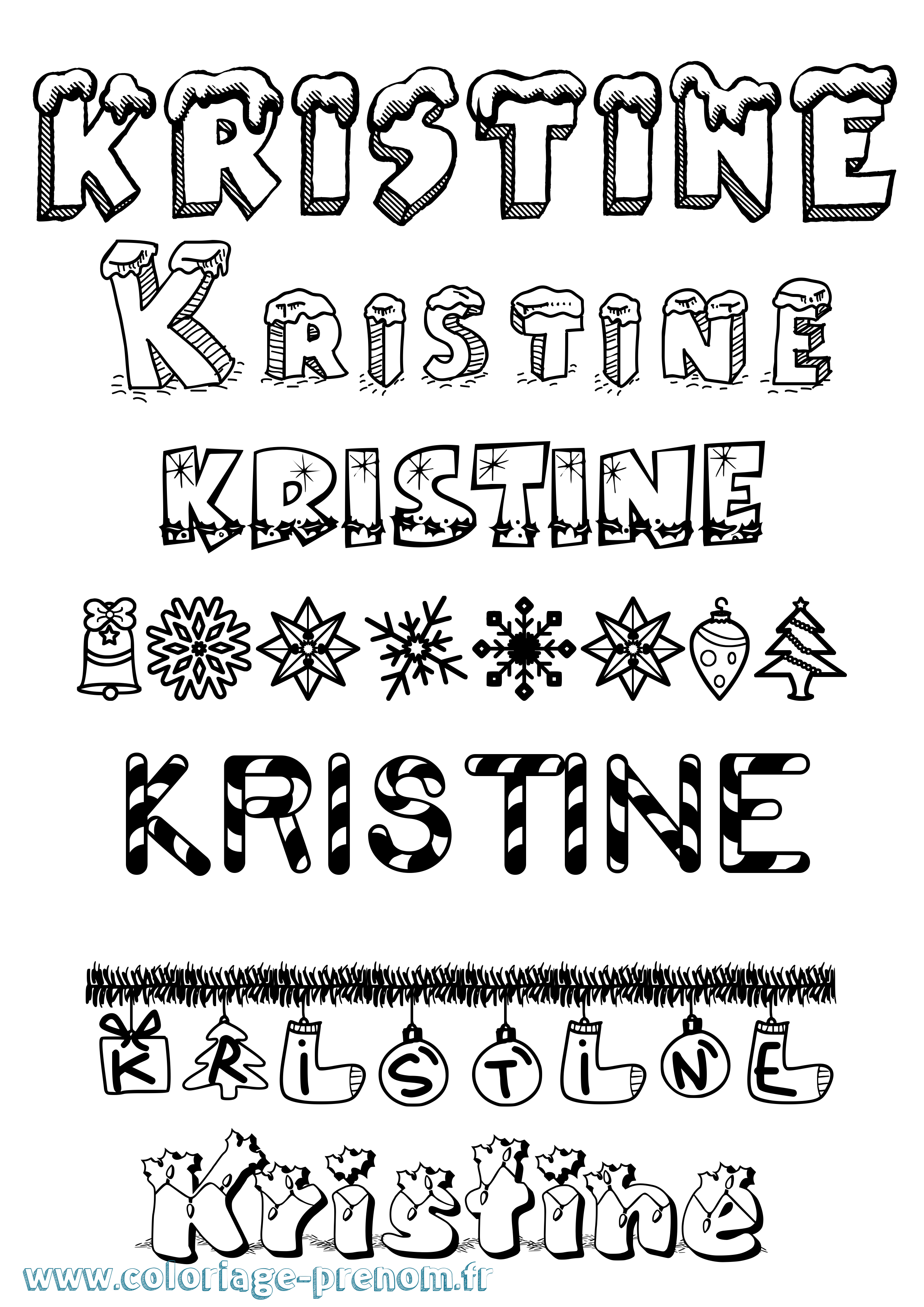 Coloriage Kristine Noël Coloriage prénom Kristine Noël