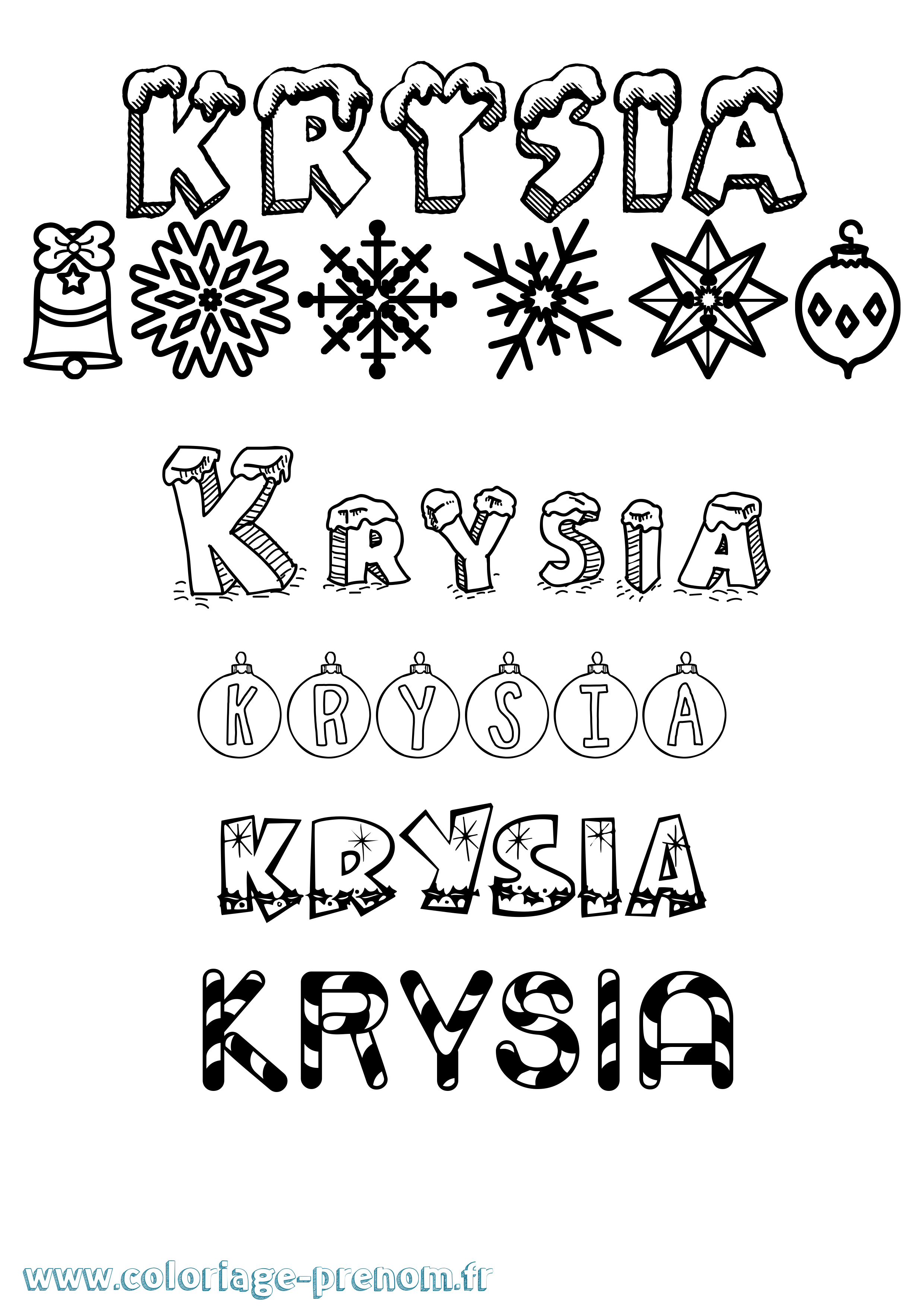 Coloriage prénom Krysia Noël