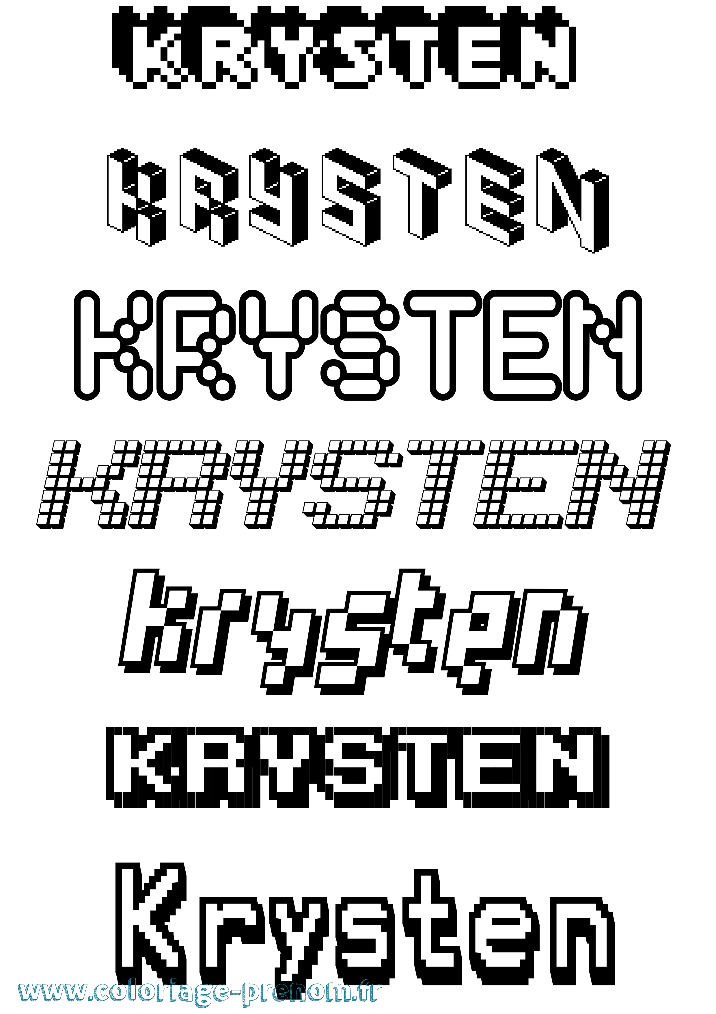 Coloriage prénom Krysten Pixel