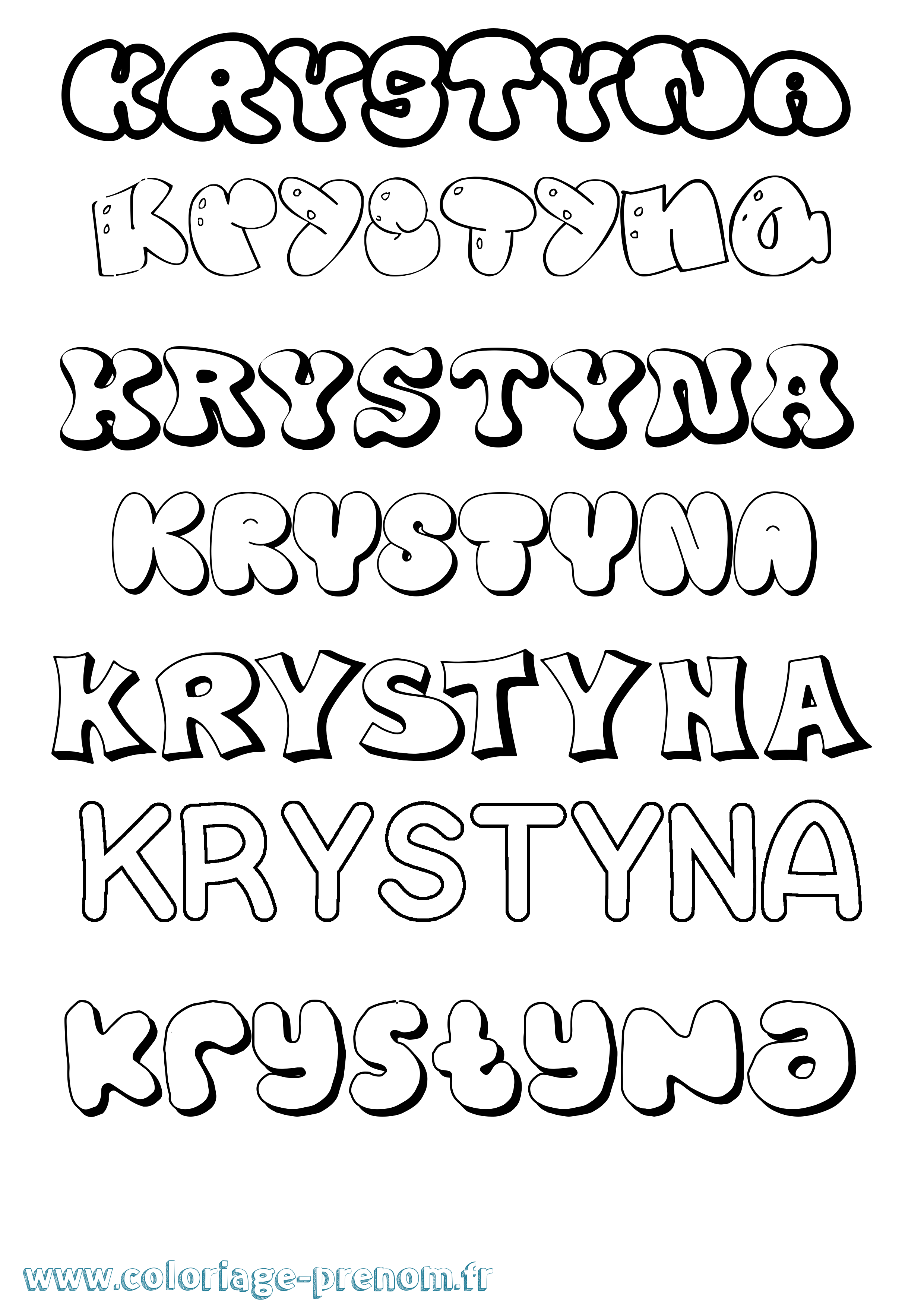 Coloriage prénom Krystyna Bubble
