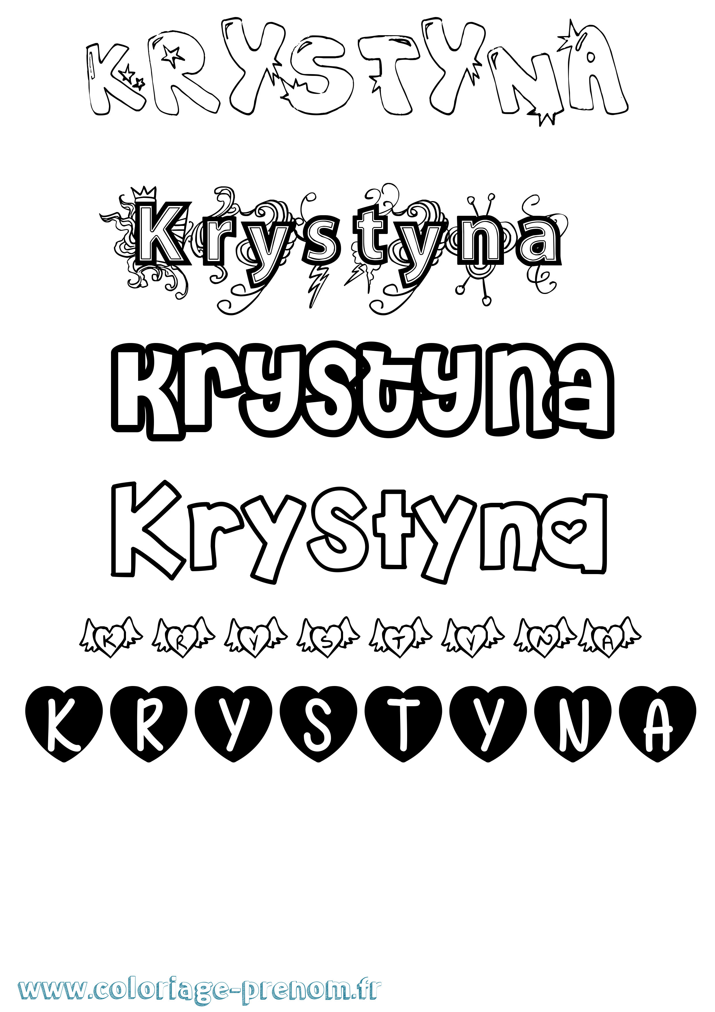 Coloriage prénom Krystyna Girly