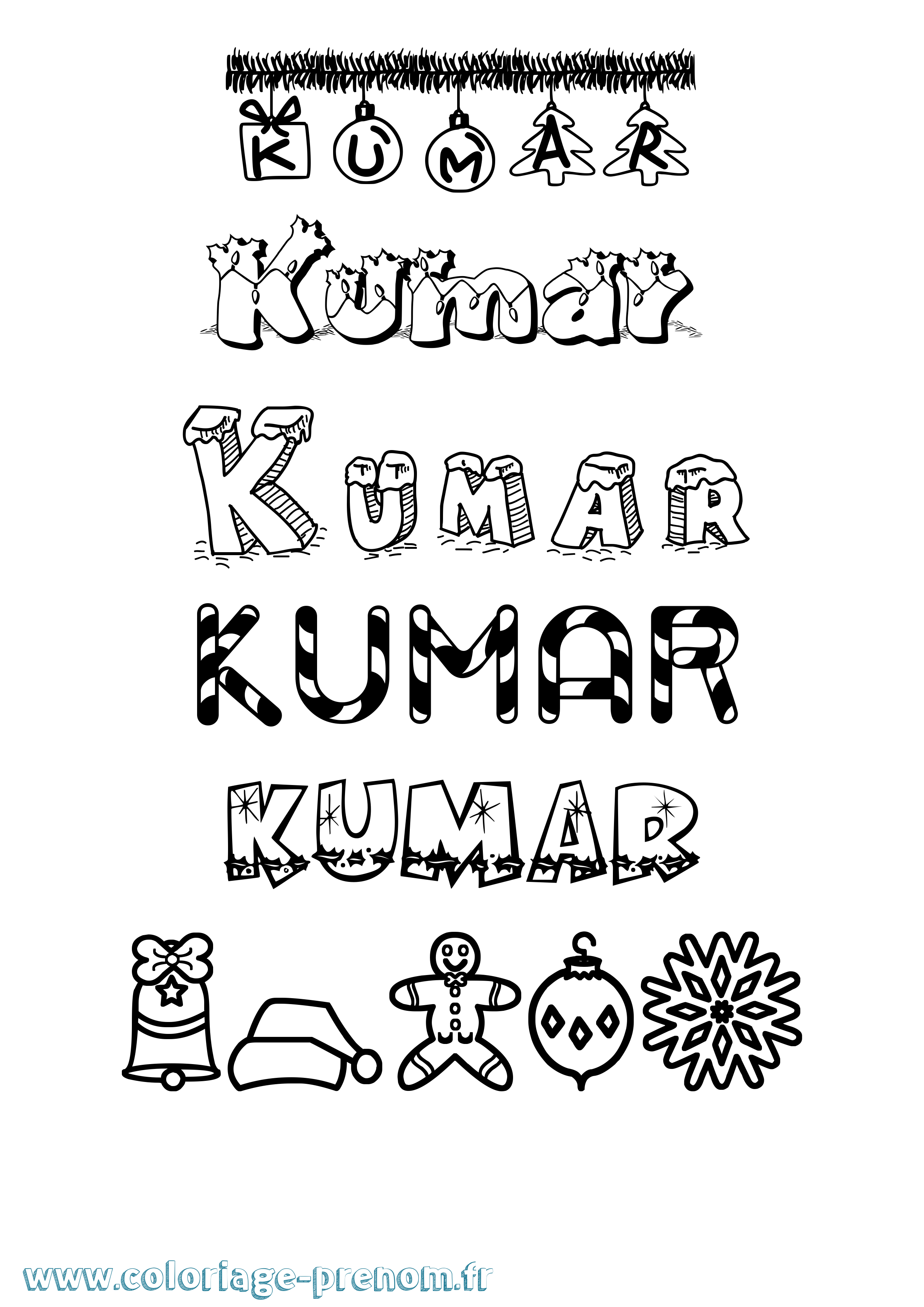 Coloriage prénom Kumar Noël