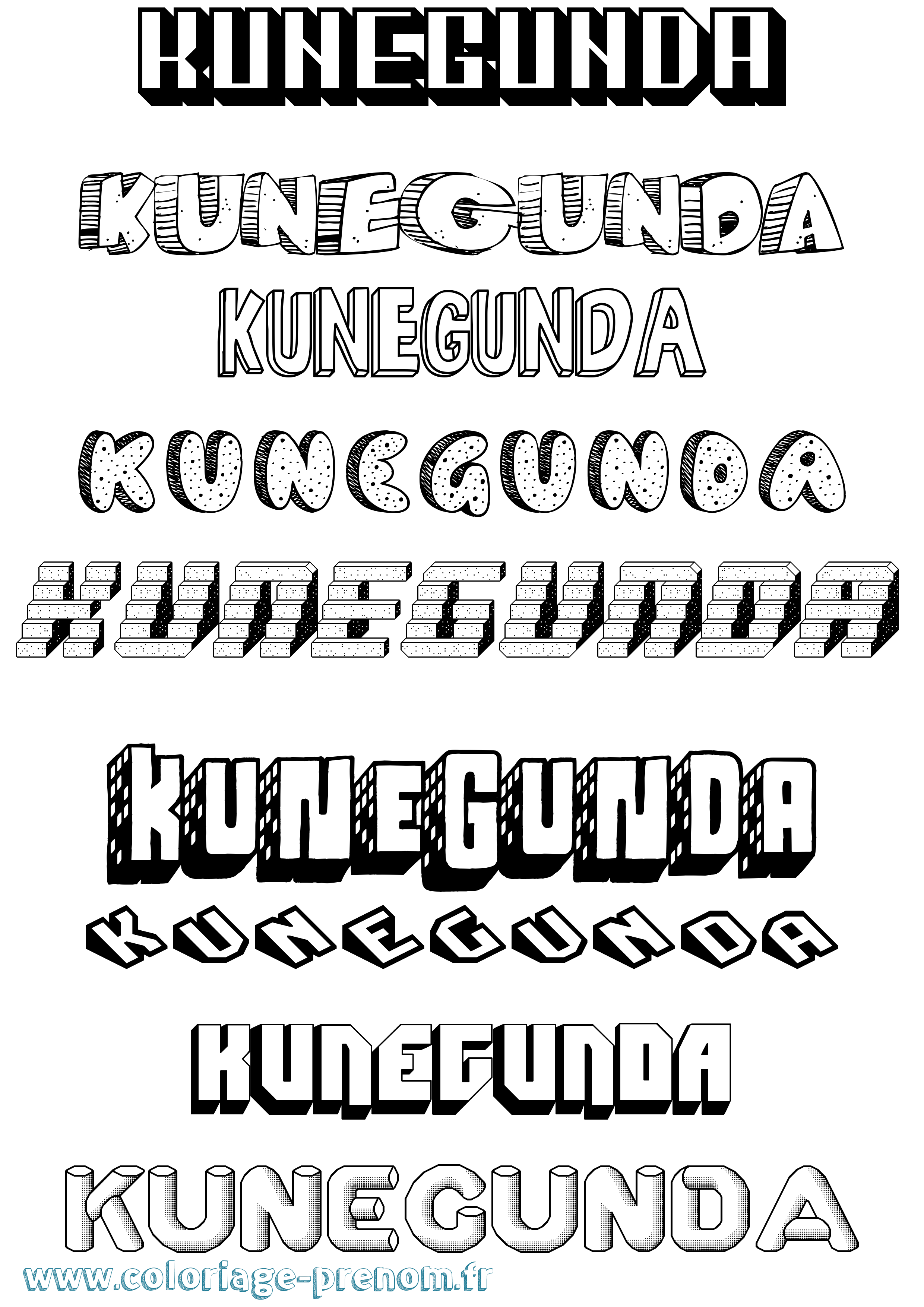 Coloriage Kunegunda Effet 3D Coloriage prénom Kunegunda Effet 3D