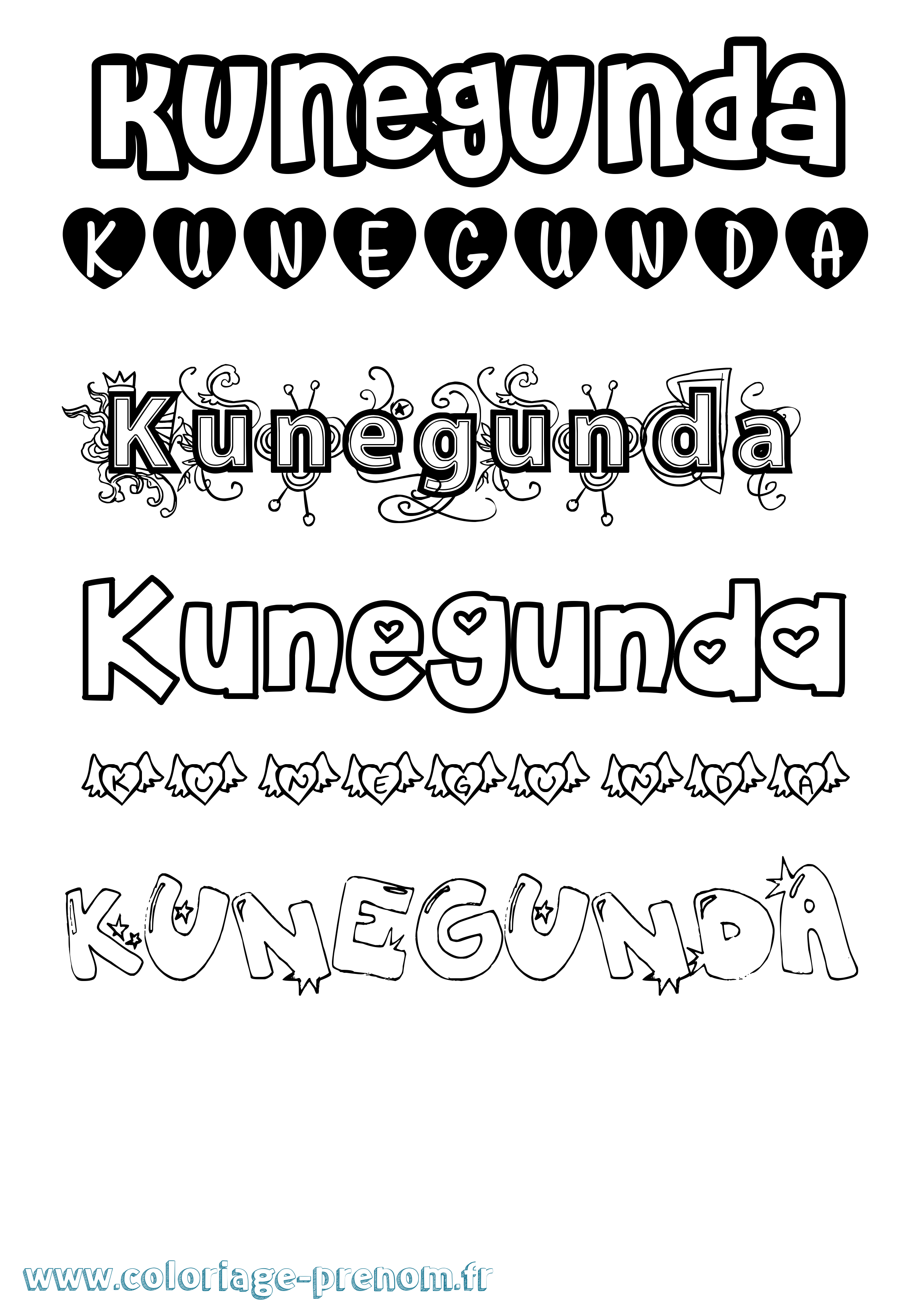 Coloriage Kunegunda Girly Coloriage prénom Kunegunda Girly