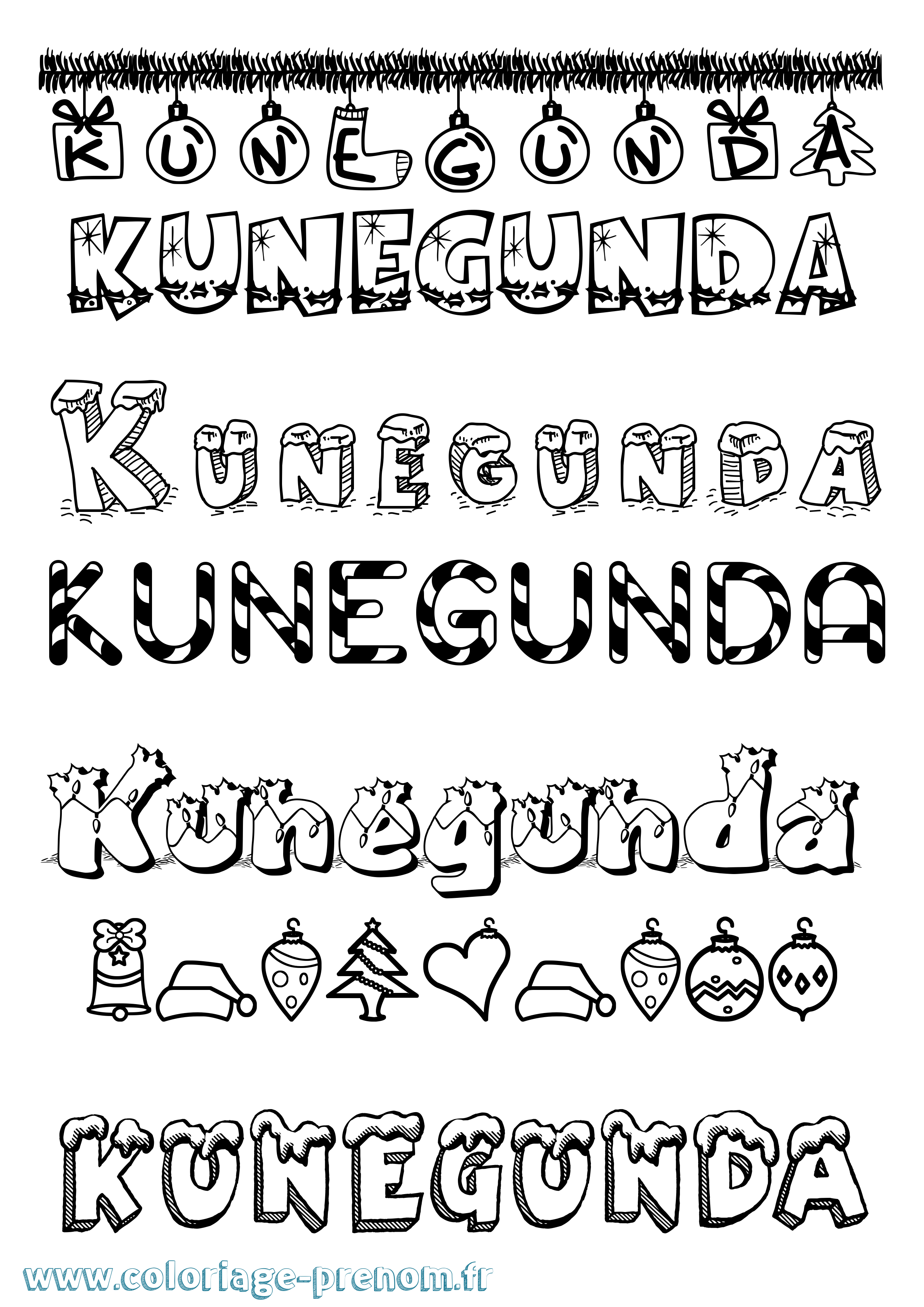 Coloriage Kunegunda Noël Coloriage prénom Kunegunda Noël