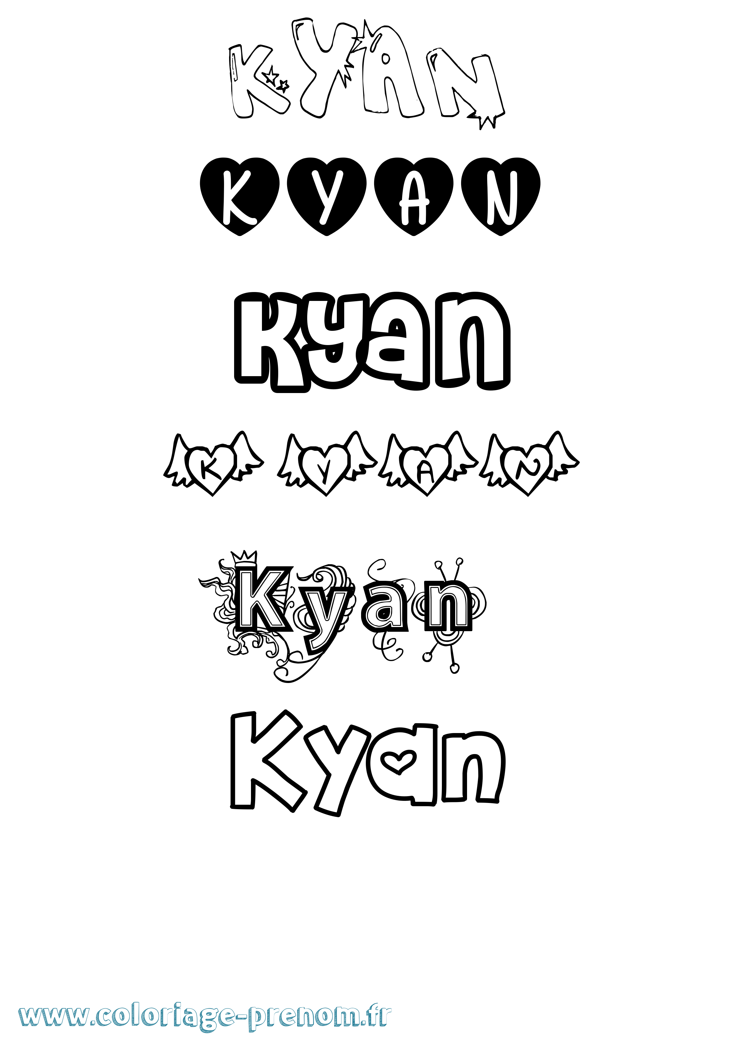 Coloriage Kyan Girly Coloriage prénom Kyan Girly