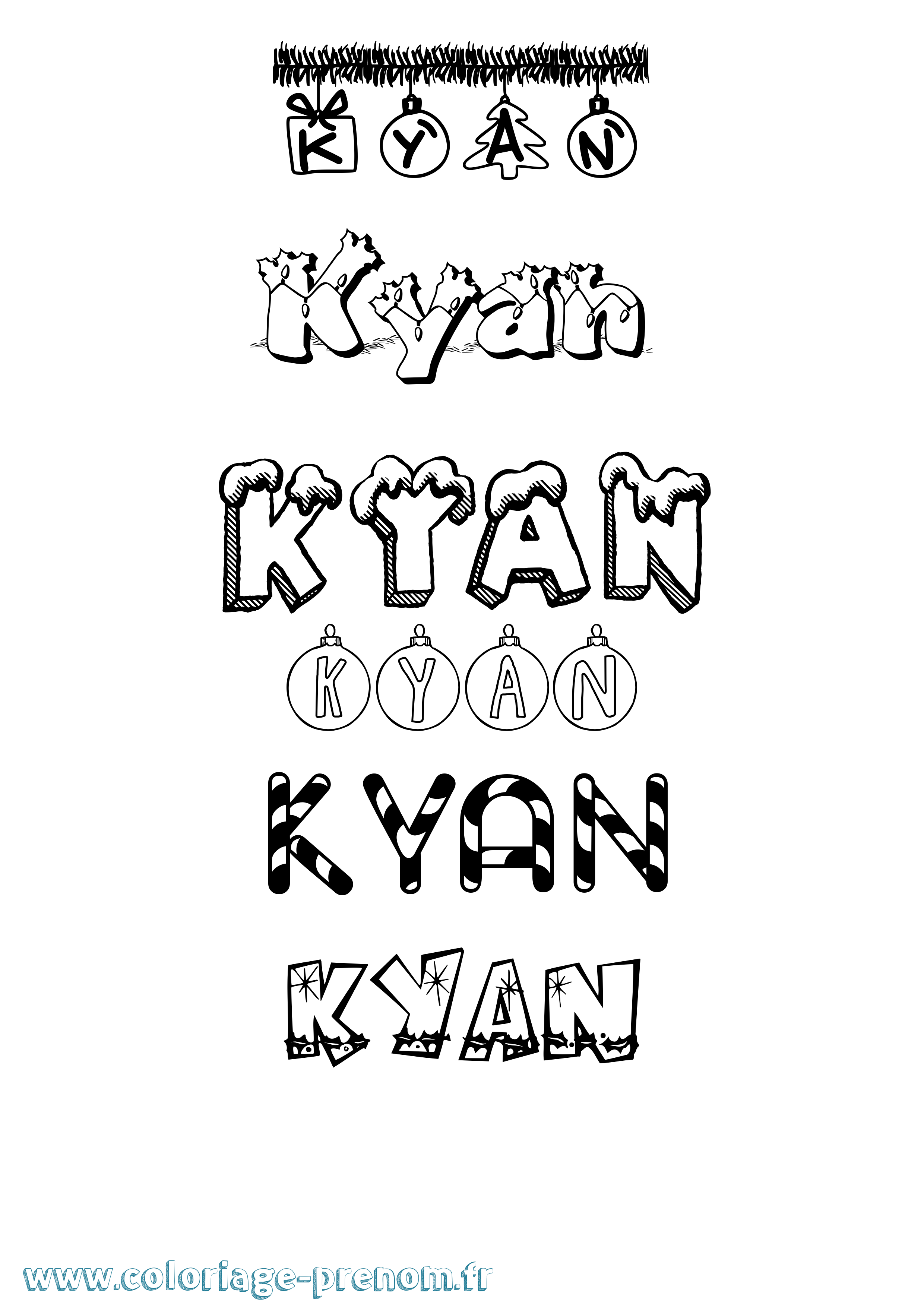 Coloriage prénom Kyan Noël