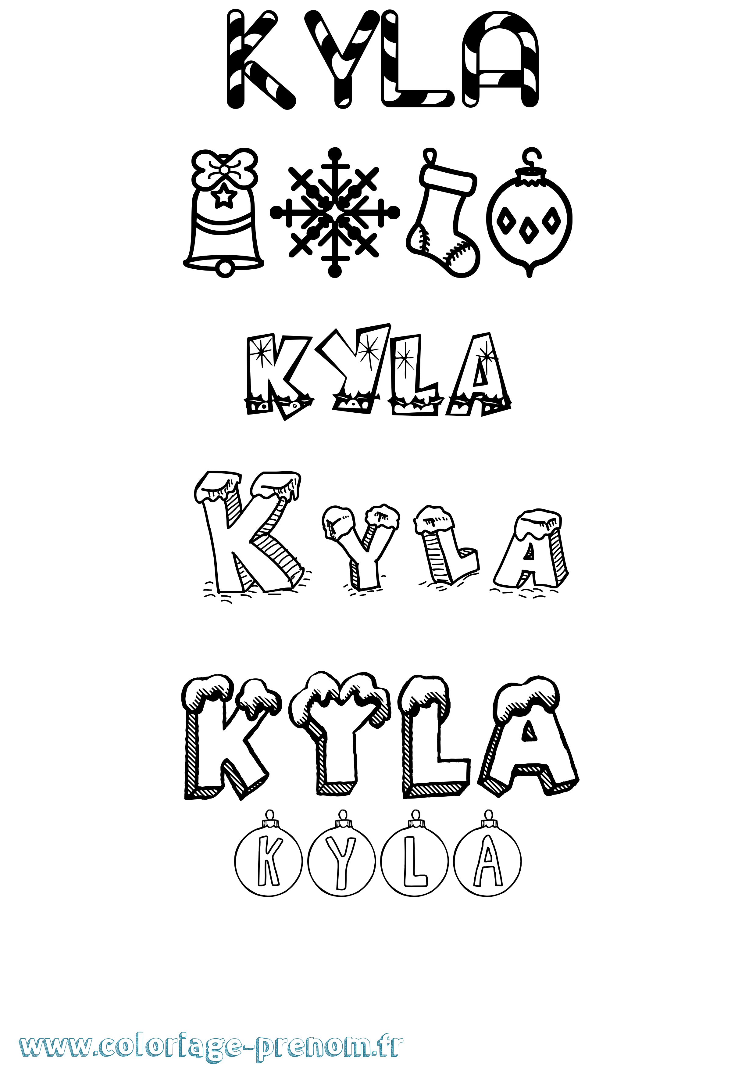 Coloriage prénom Kyla Noël