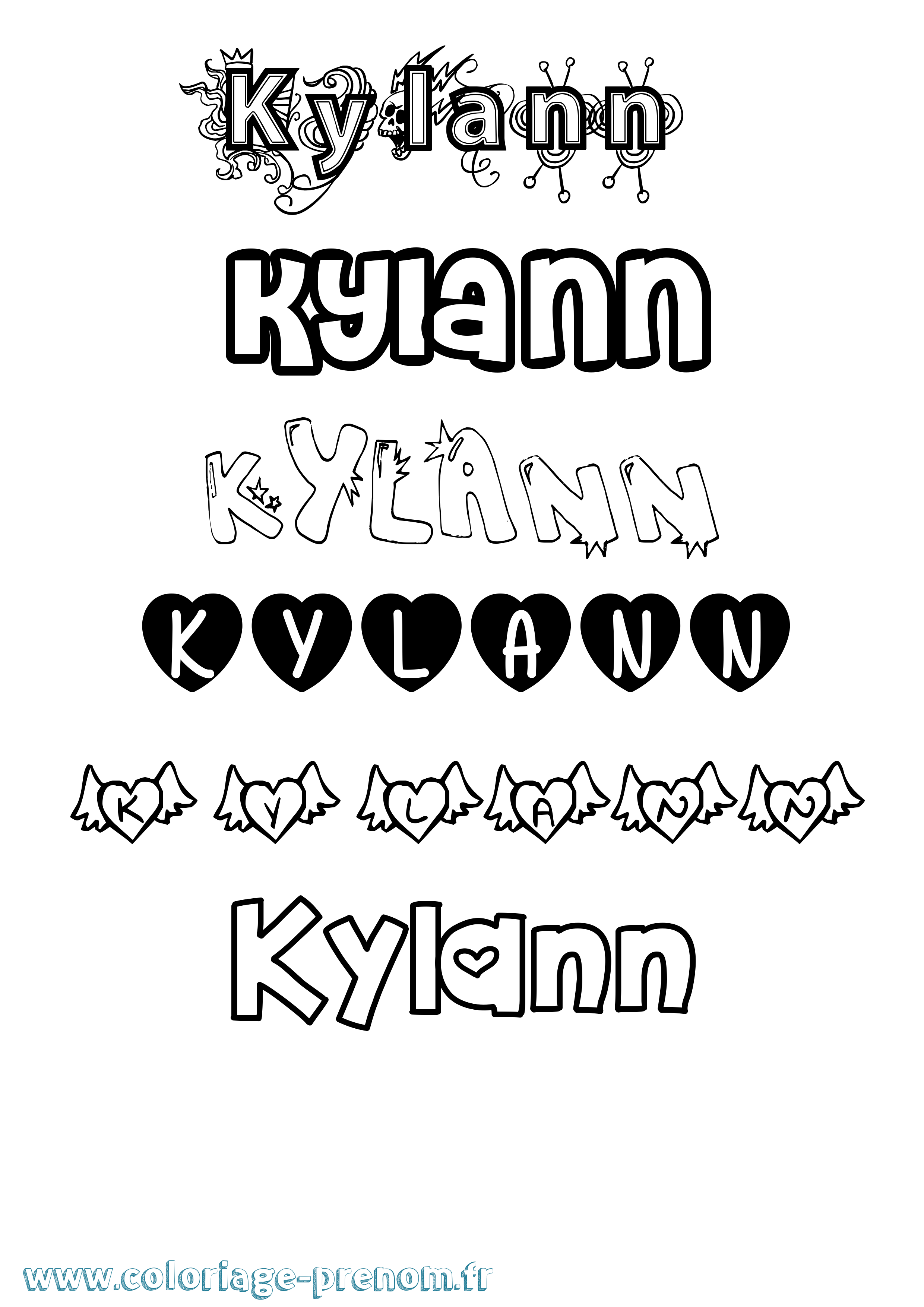 Coloriage prénom Kylann Girly