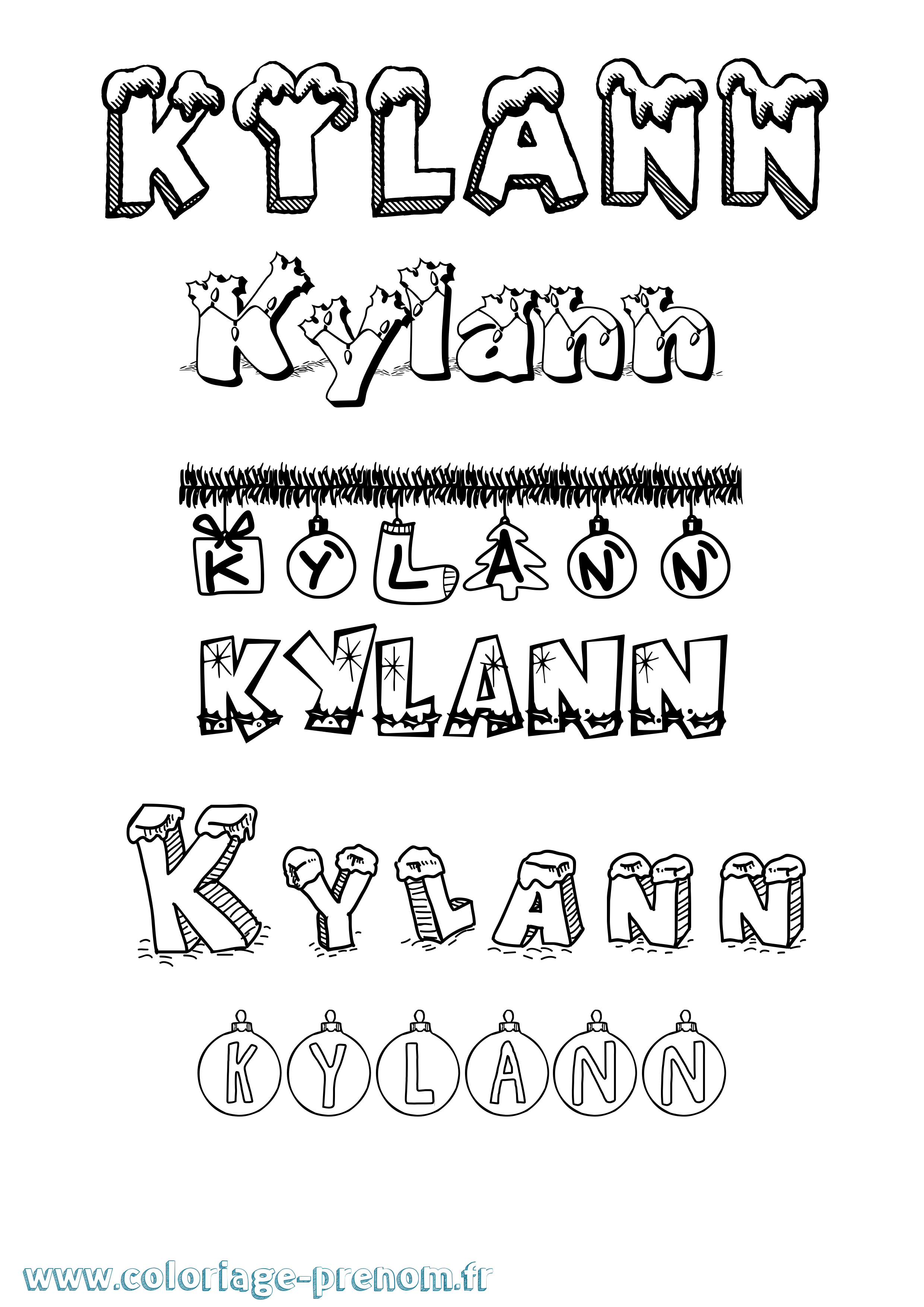 Coloriage prénom Kylann Noël