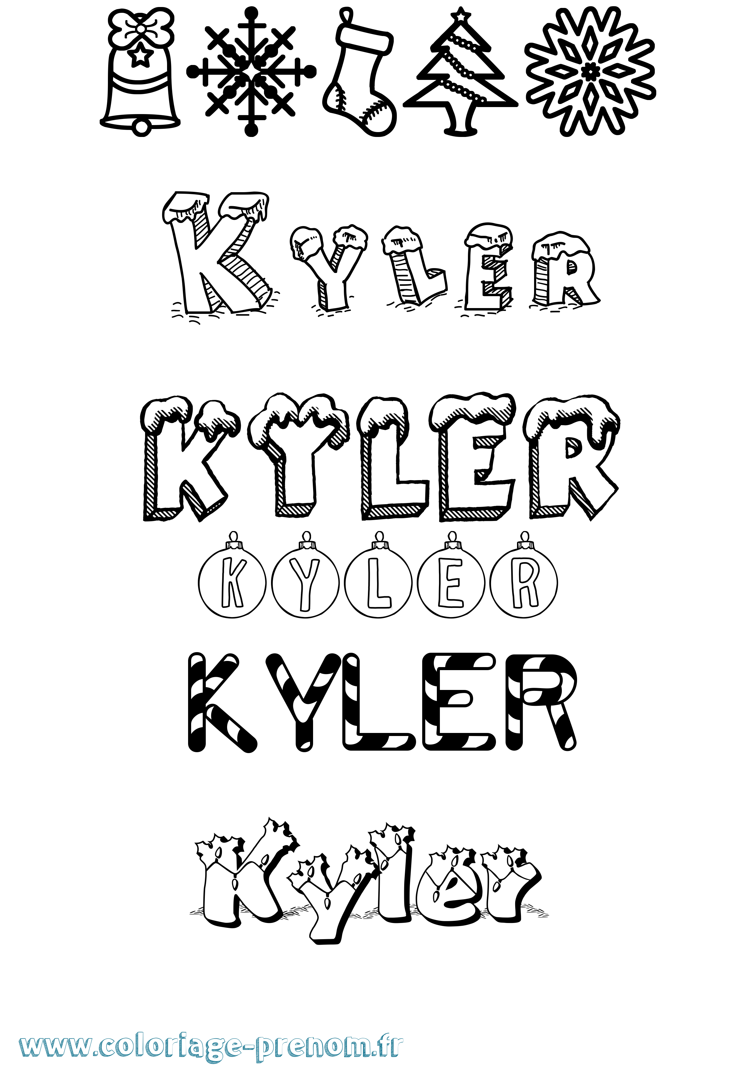 Coloriage prénom Kyler Noël