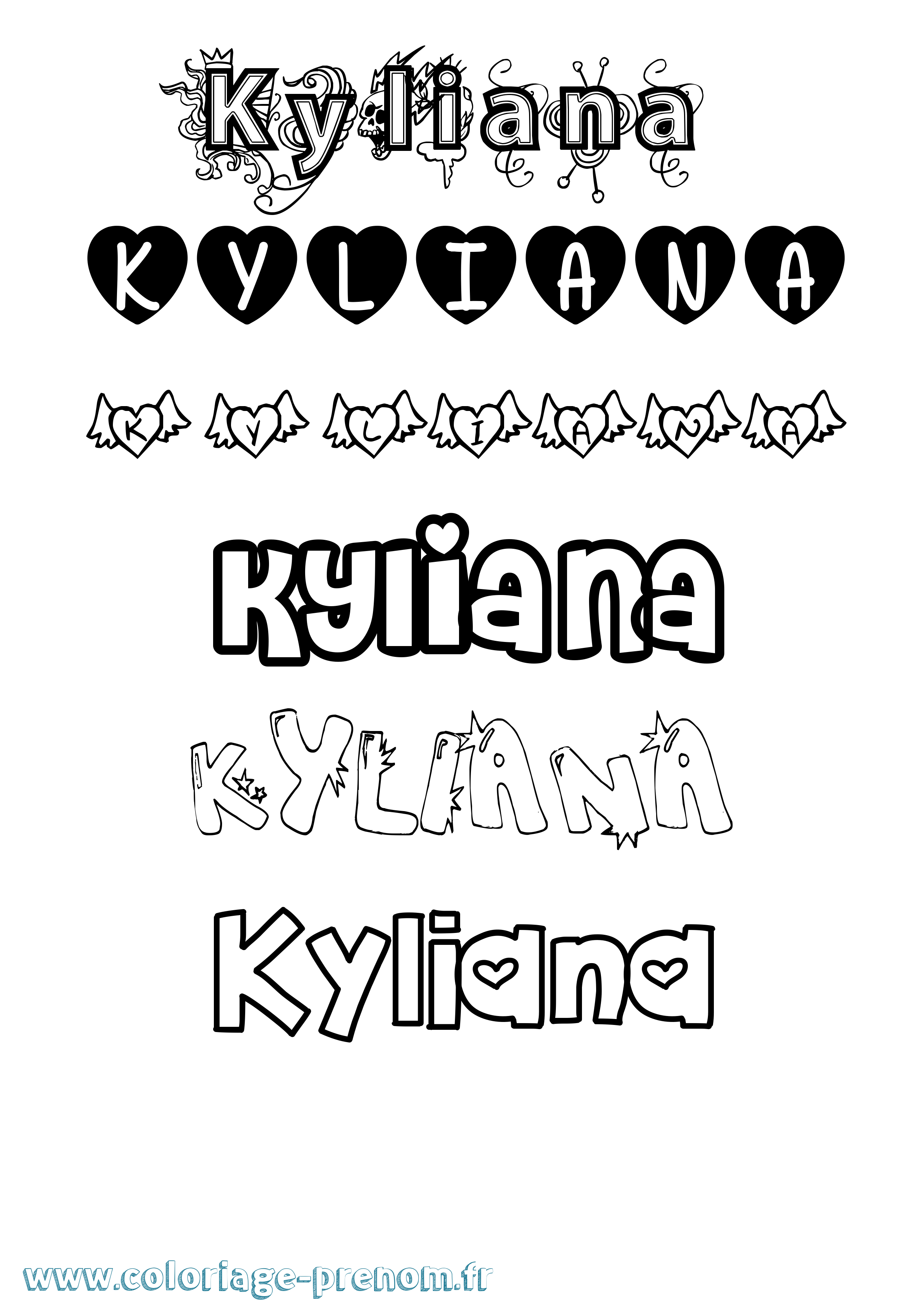 Coloriage prénom Kyliana Girly