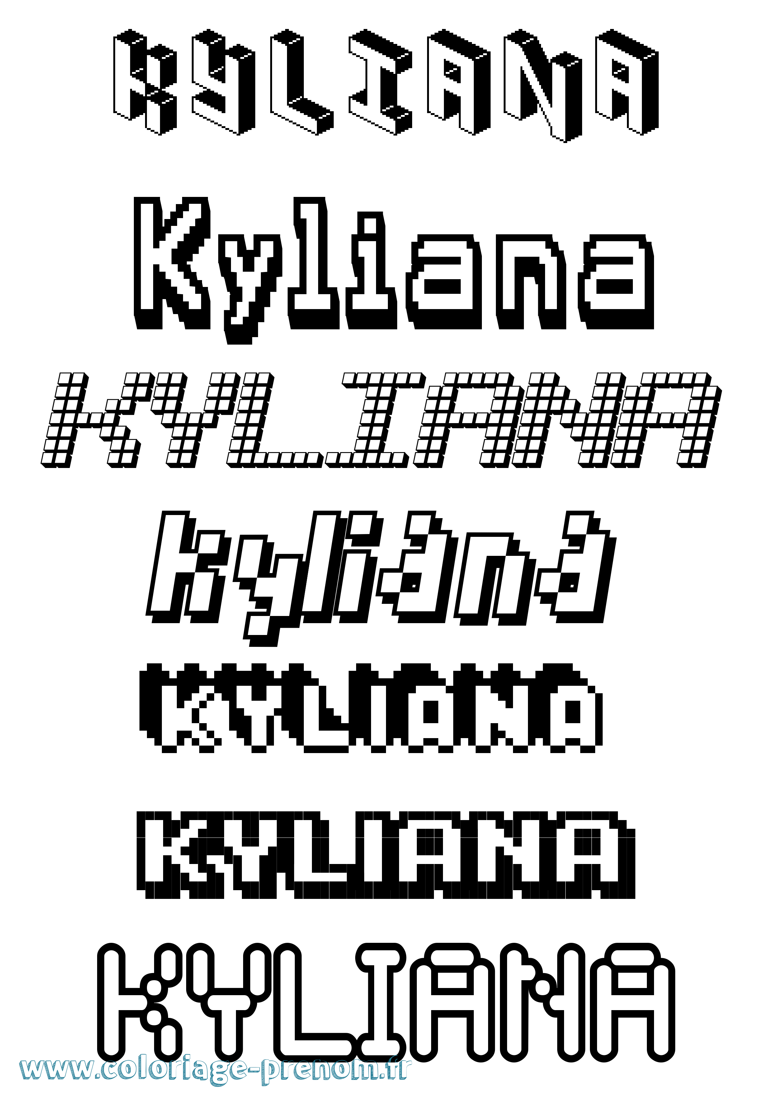 Coloriage prénom Kyliana Pixel