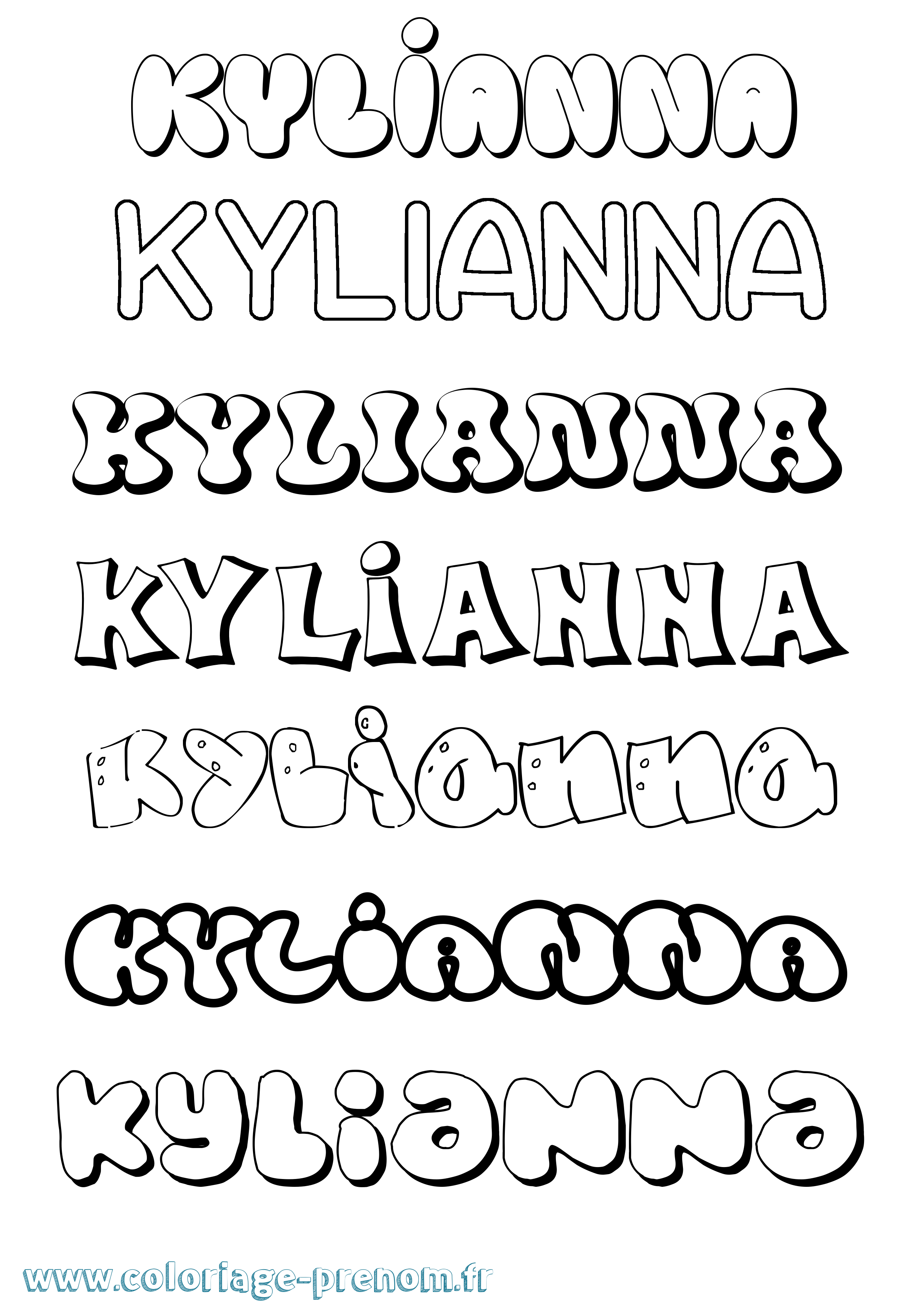 Coloriage Kylianna Bubble Coloriage prénom Kylianna Bubble