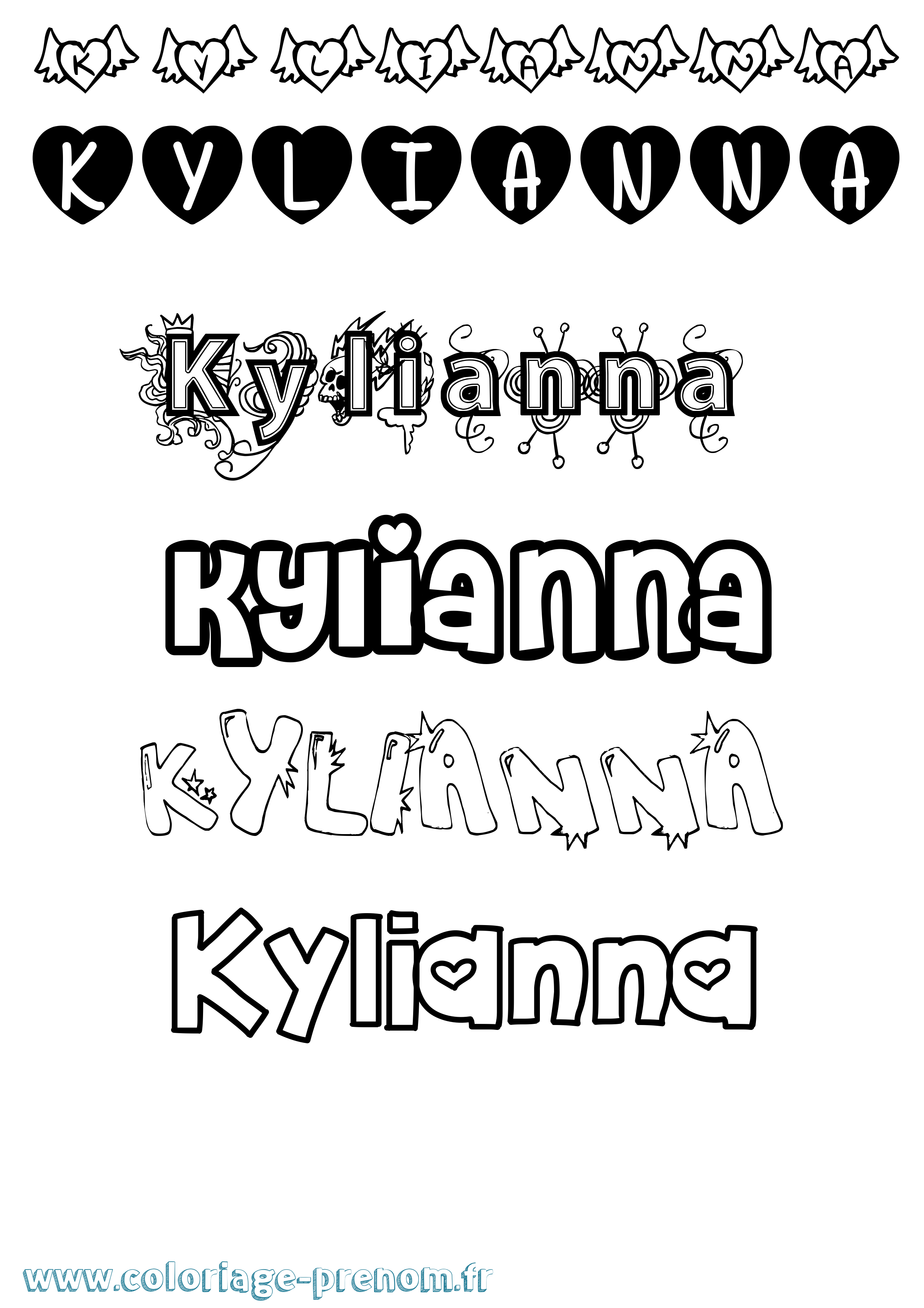 Coloriage Kylianna Girly Coloriage prénom Kylianna Girly
