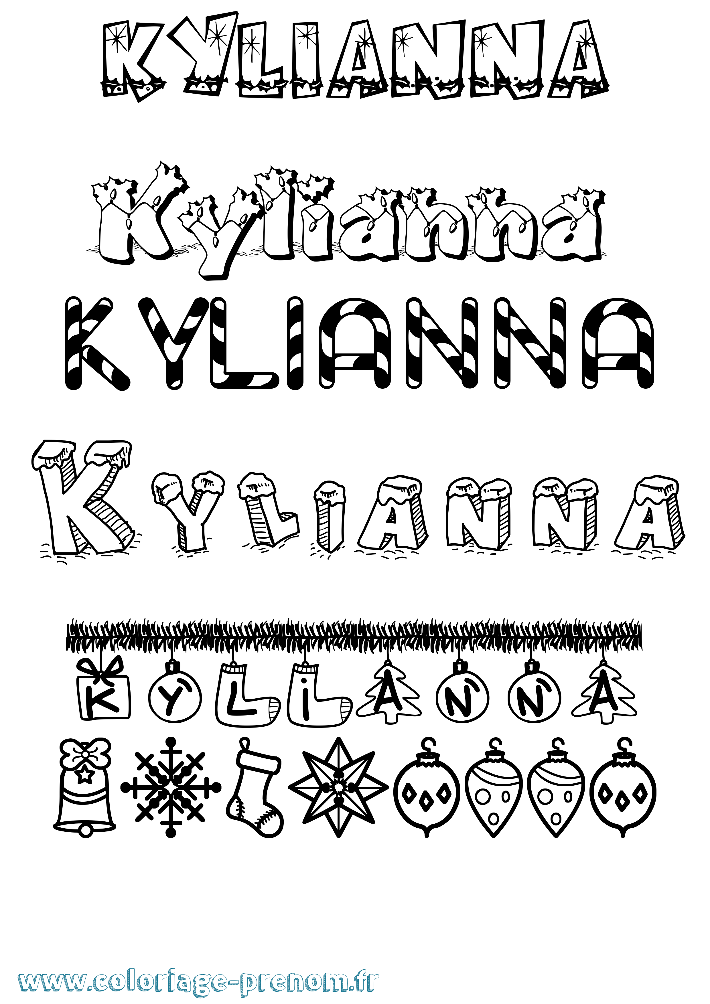 Coloriage prénom Kylianna Noël