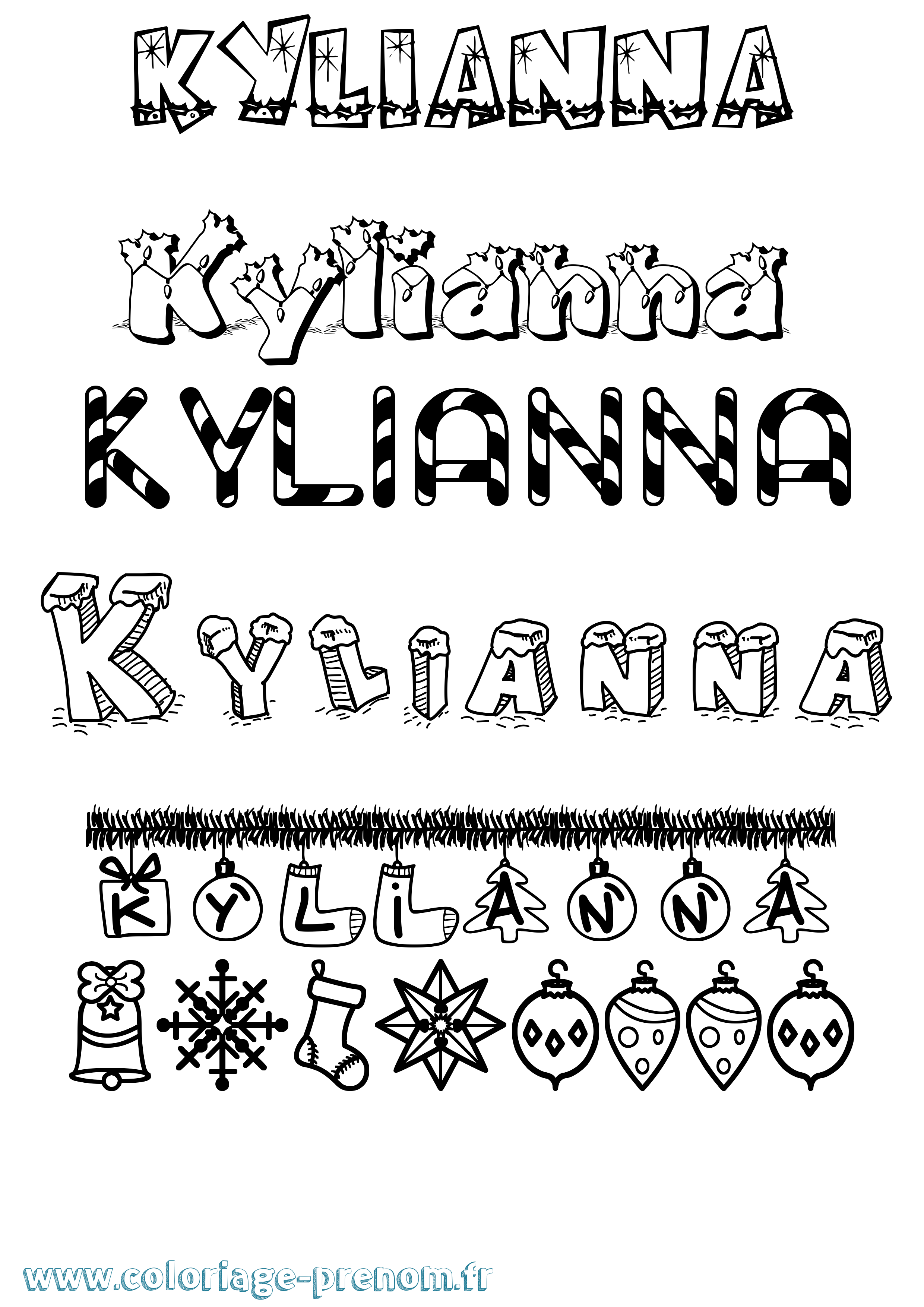 Coloriage Kylianna Noël Coloriage prénom Kylianna Noël