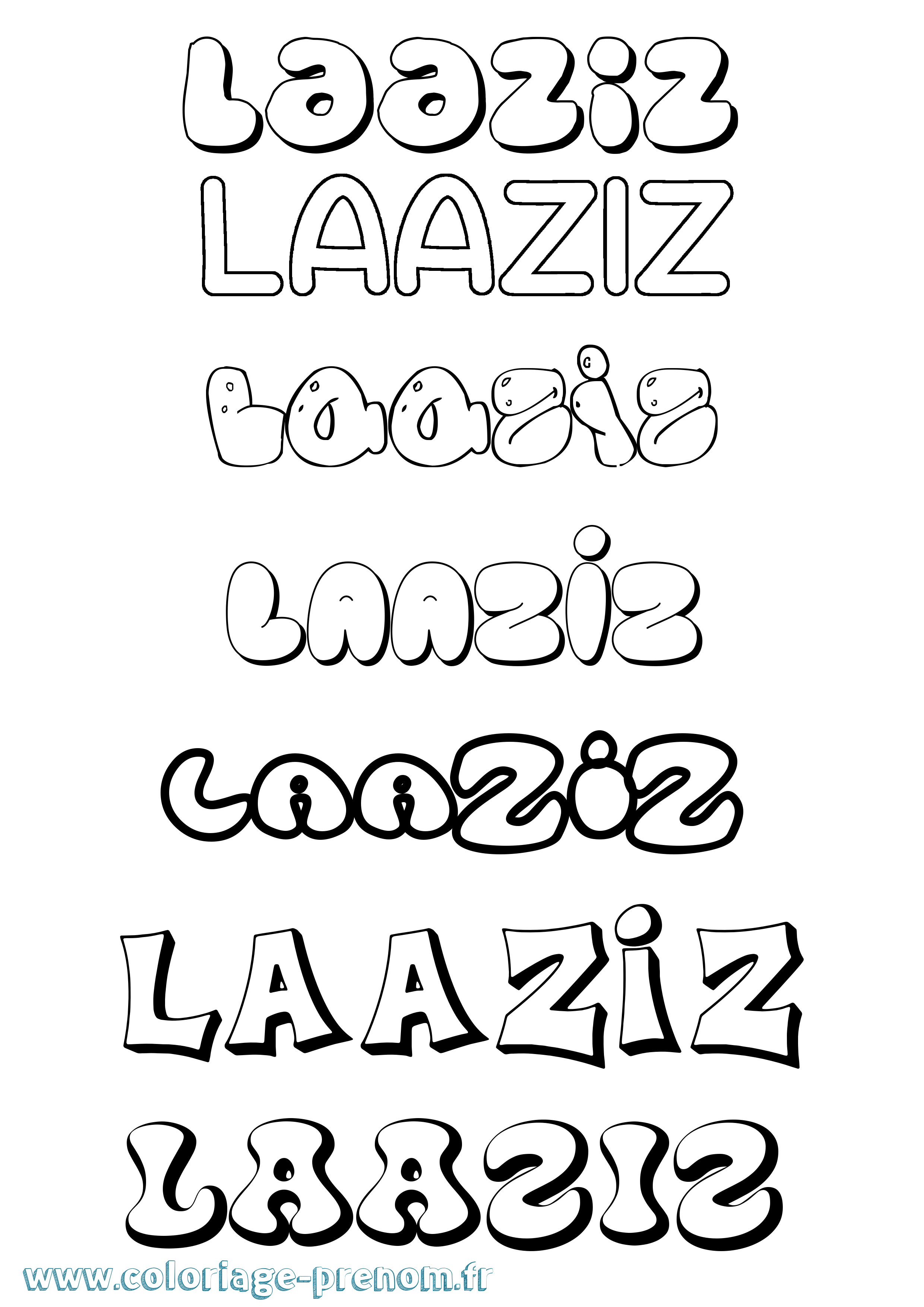 Coloriage prénom Laaziz Bubble