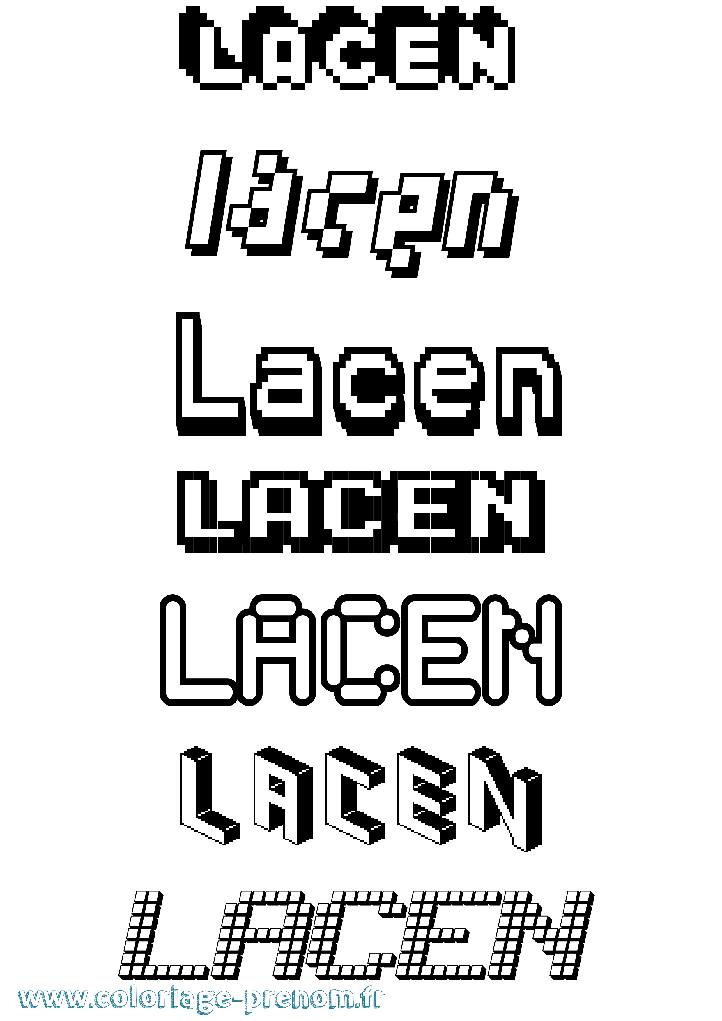 Coloriage prénom Lacen Pixel