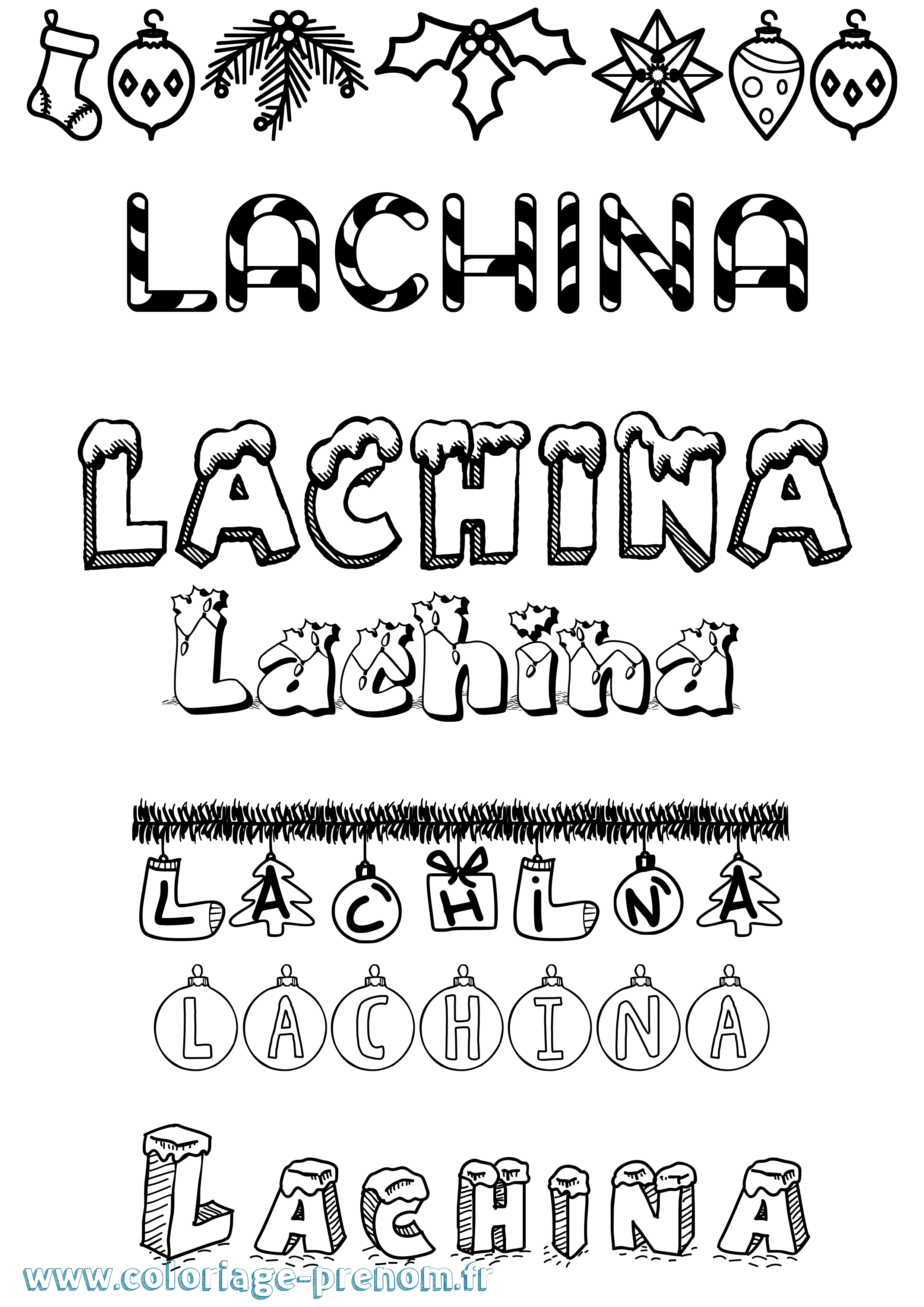 Coloriage prénom Lachina Noël