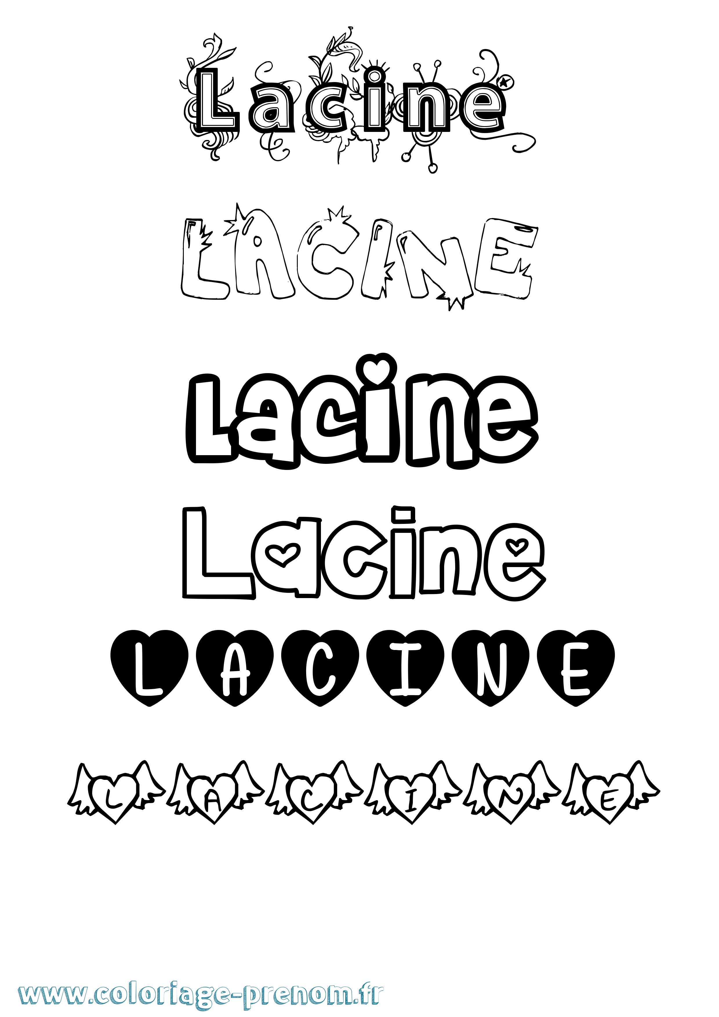 Coloriage Lacine Girly Coloriage prénom Lacine Girly
