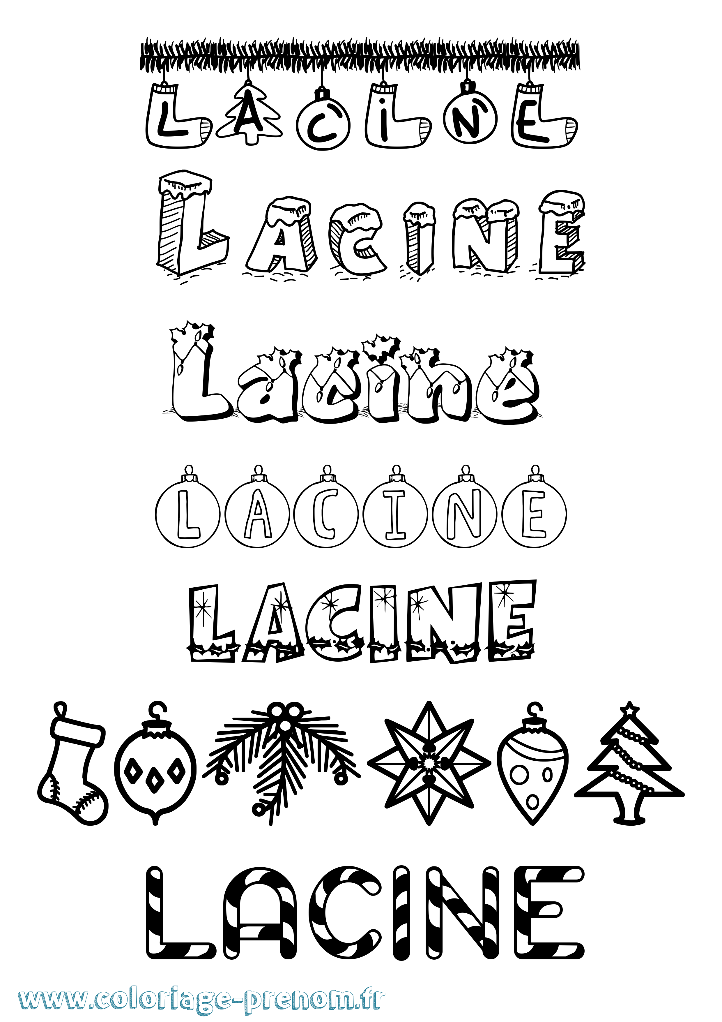 Coloriage Lacine Noël Coloriage prénom Lacine Noël