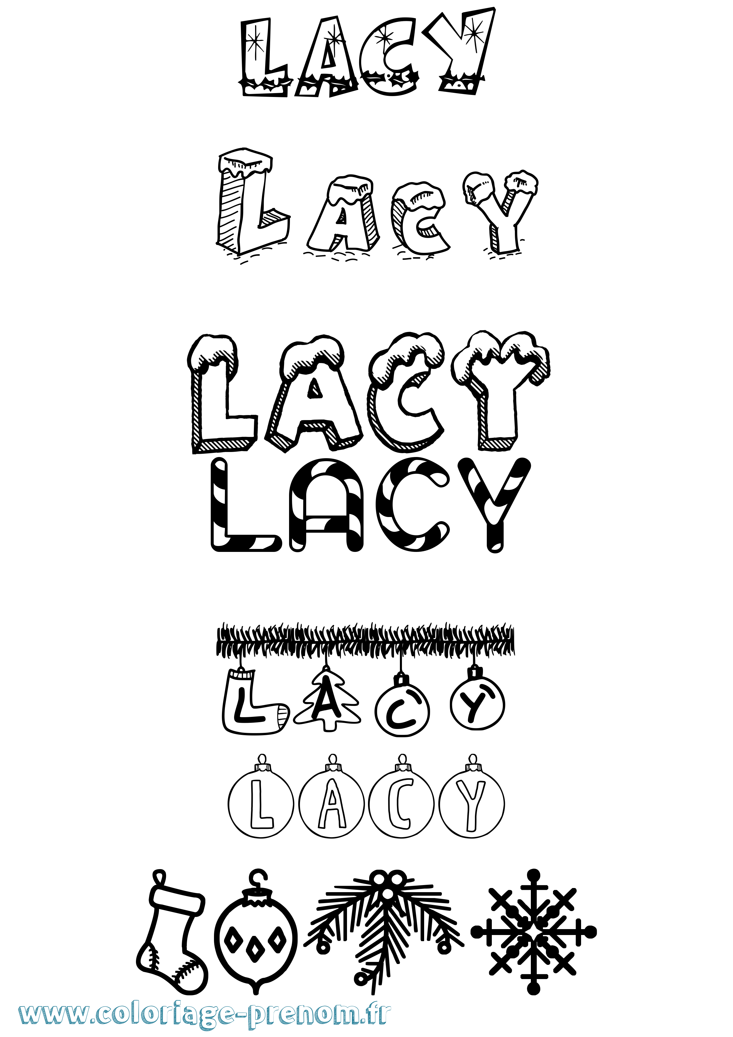 Coloriage Lacy Noël Coloriage prénom Lacy Noël