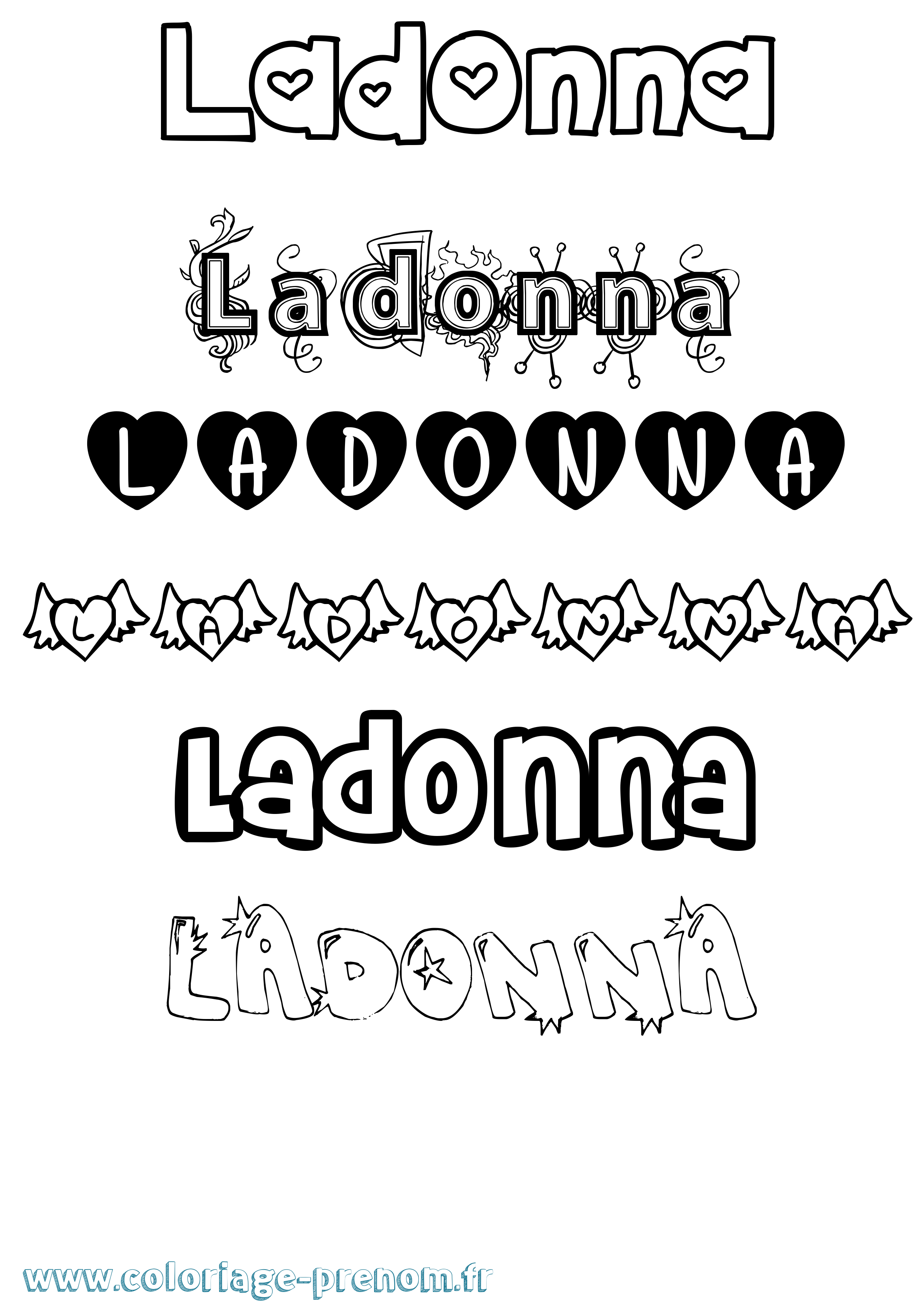 Coloriage prénom Ladonna Girly