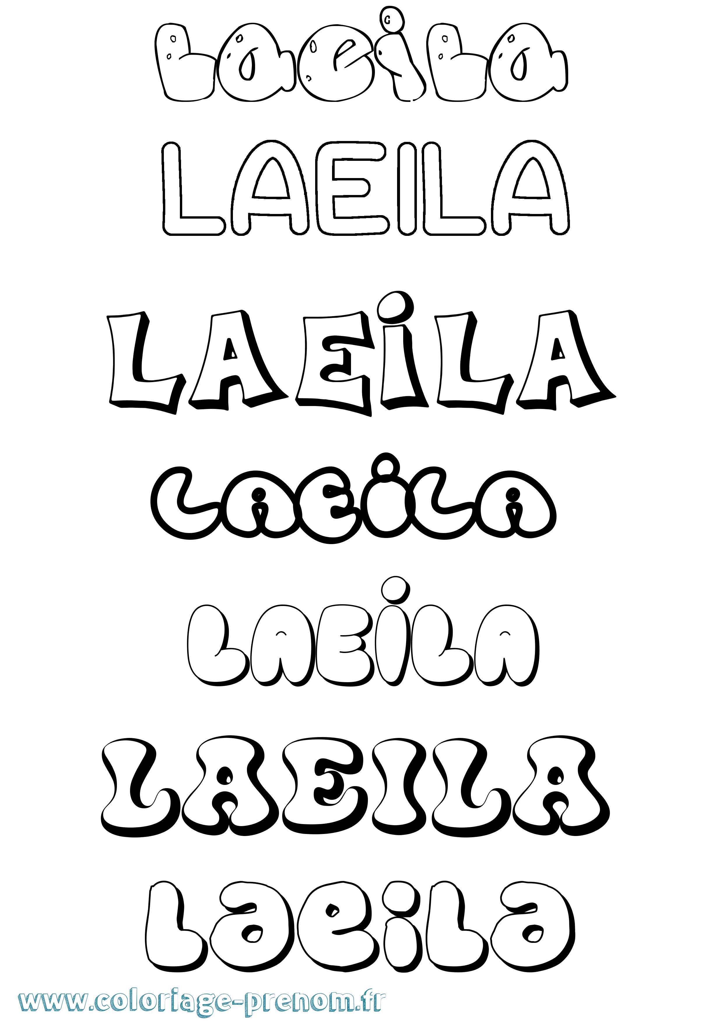 Coloriage prénom Laeila Bubble