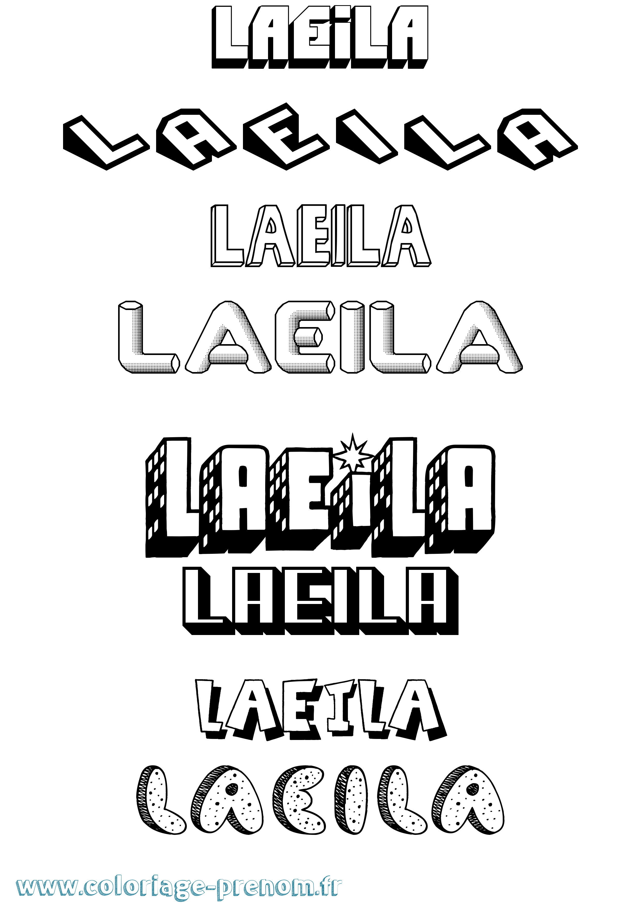 Coloriage prénom Laeila Effet 3D