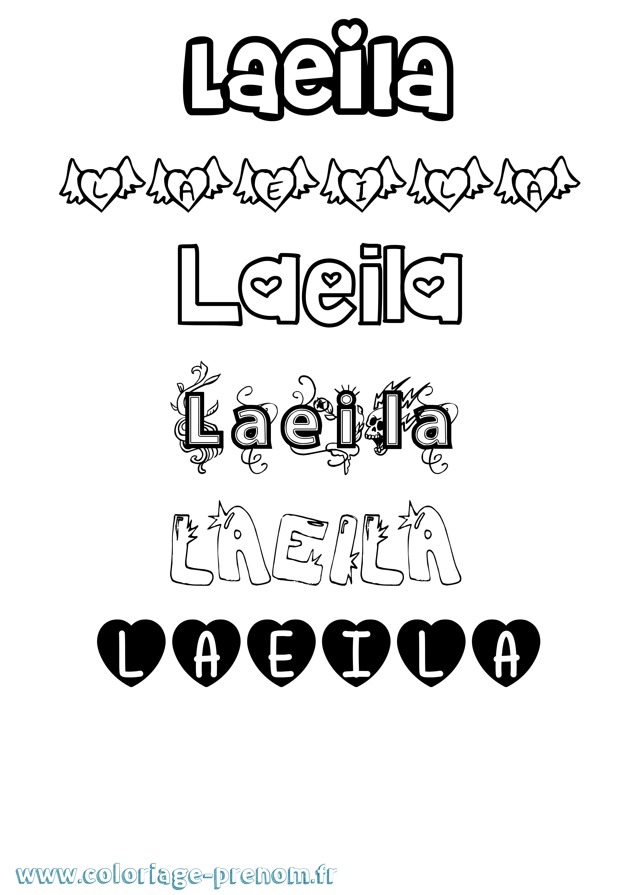 Coloriage prénom Laeila Girly