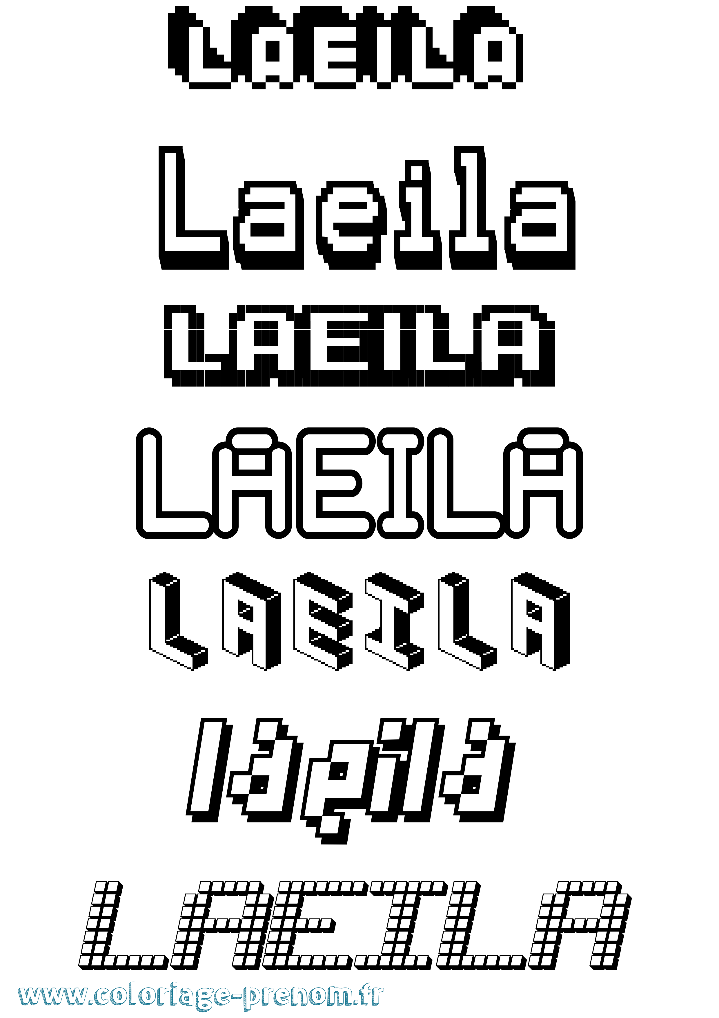 Coloriage prénom Laeila Pixel