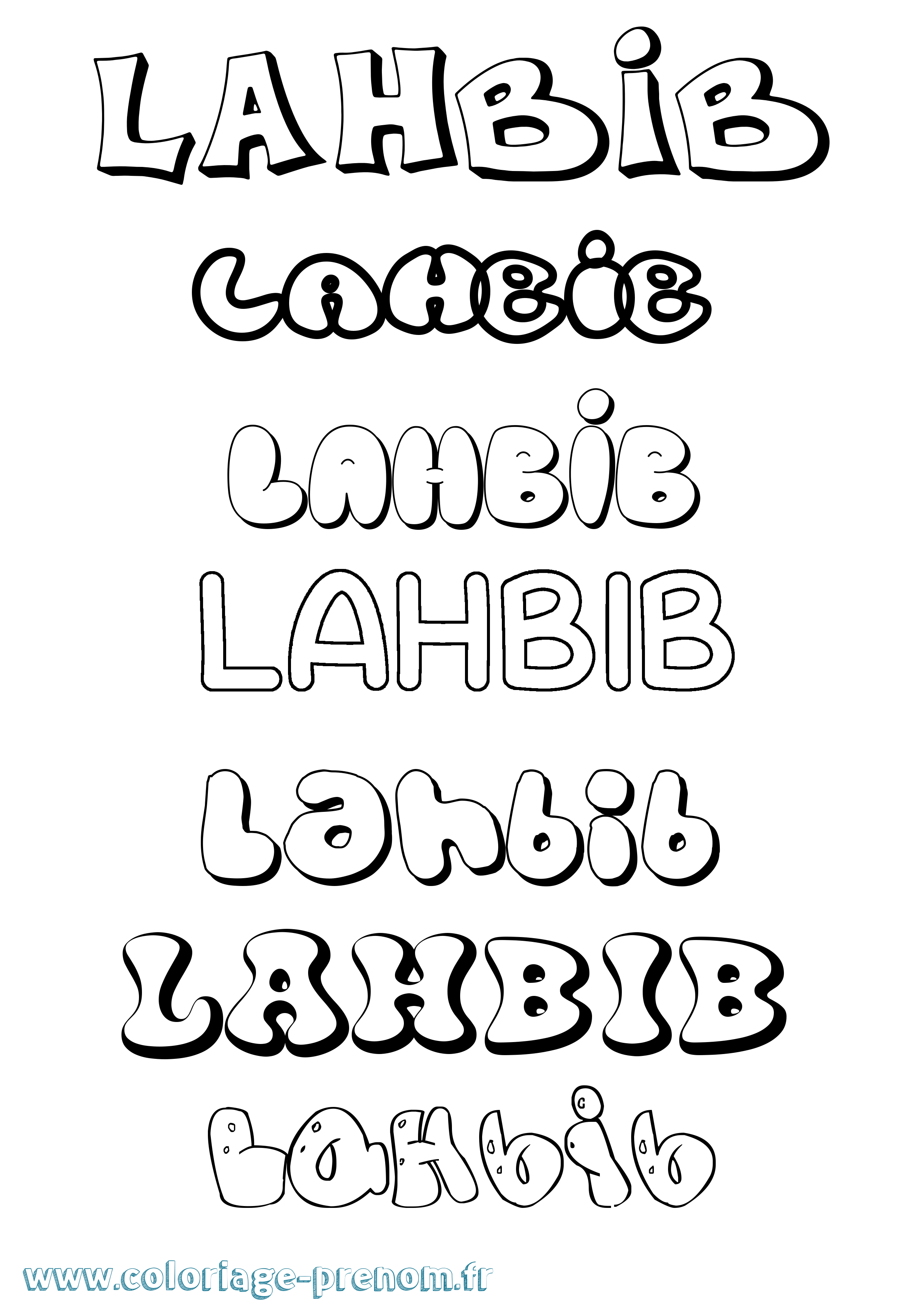 Coloriage prénom Lahbib Bubble