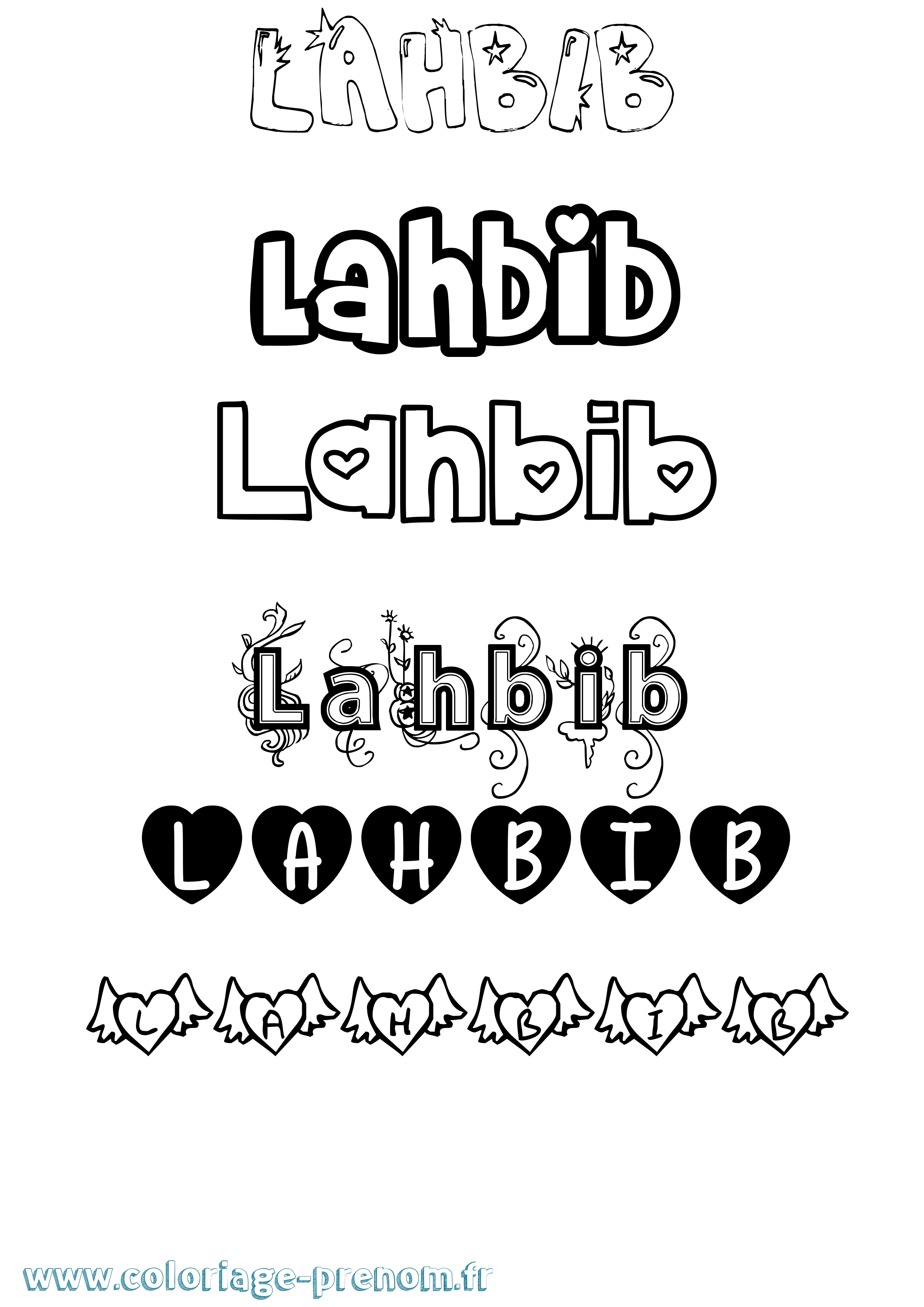 Coloriage prénom Lahbib Girly