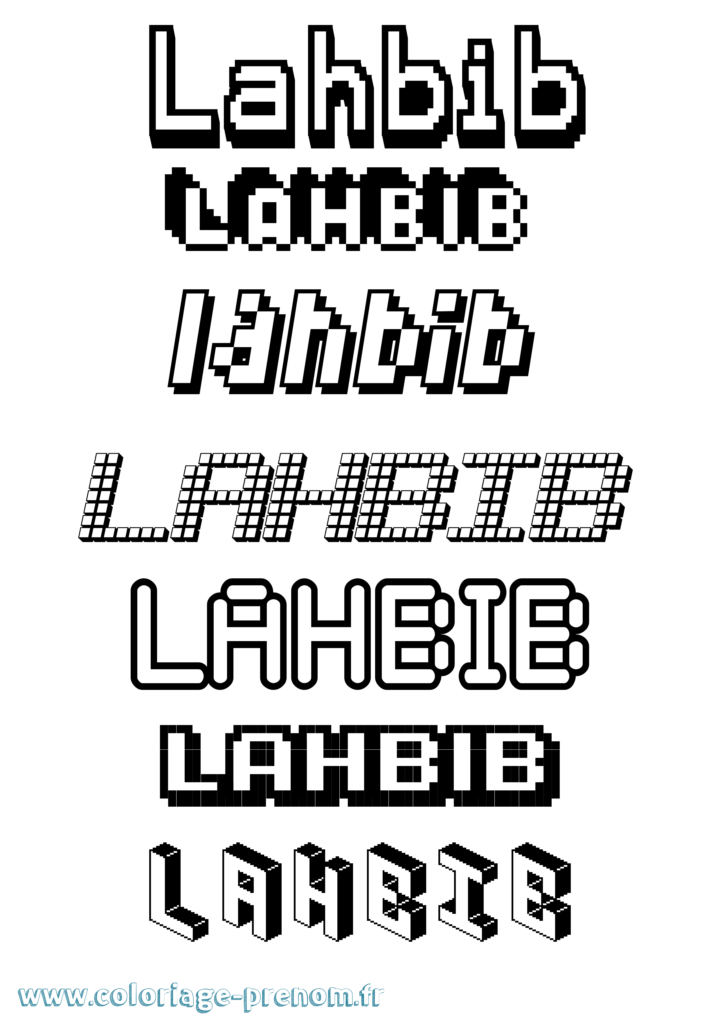 Coloriage prénom Lahbib Pixel