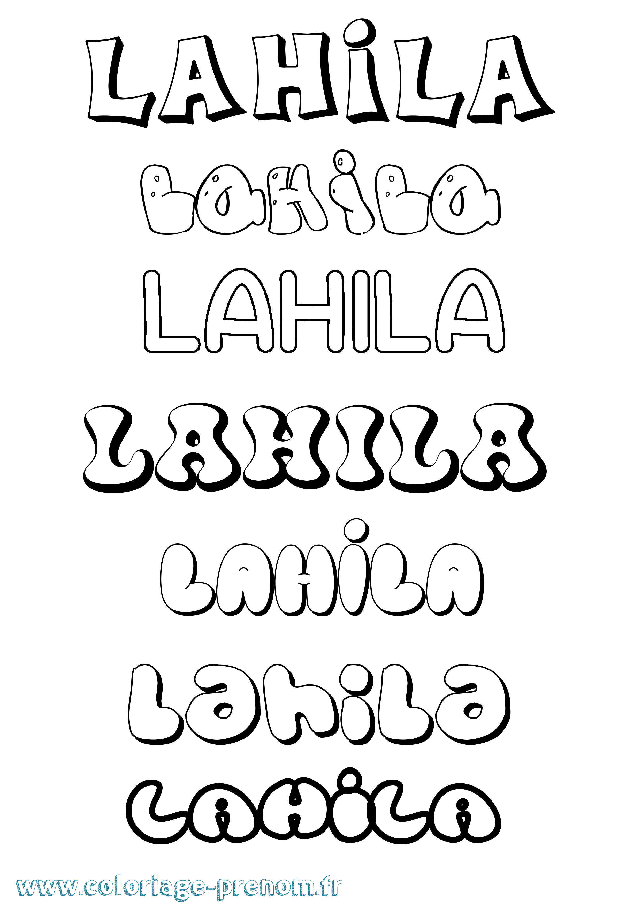 Coloriage Lahila Bubble Coloriage prénom Lahila Bubble