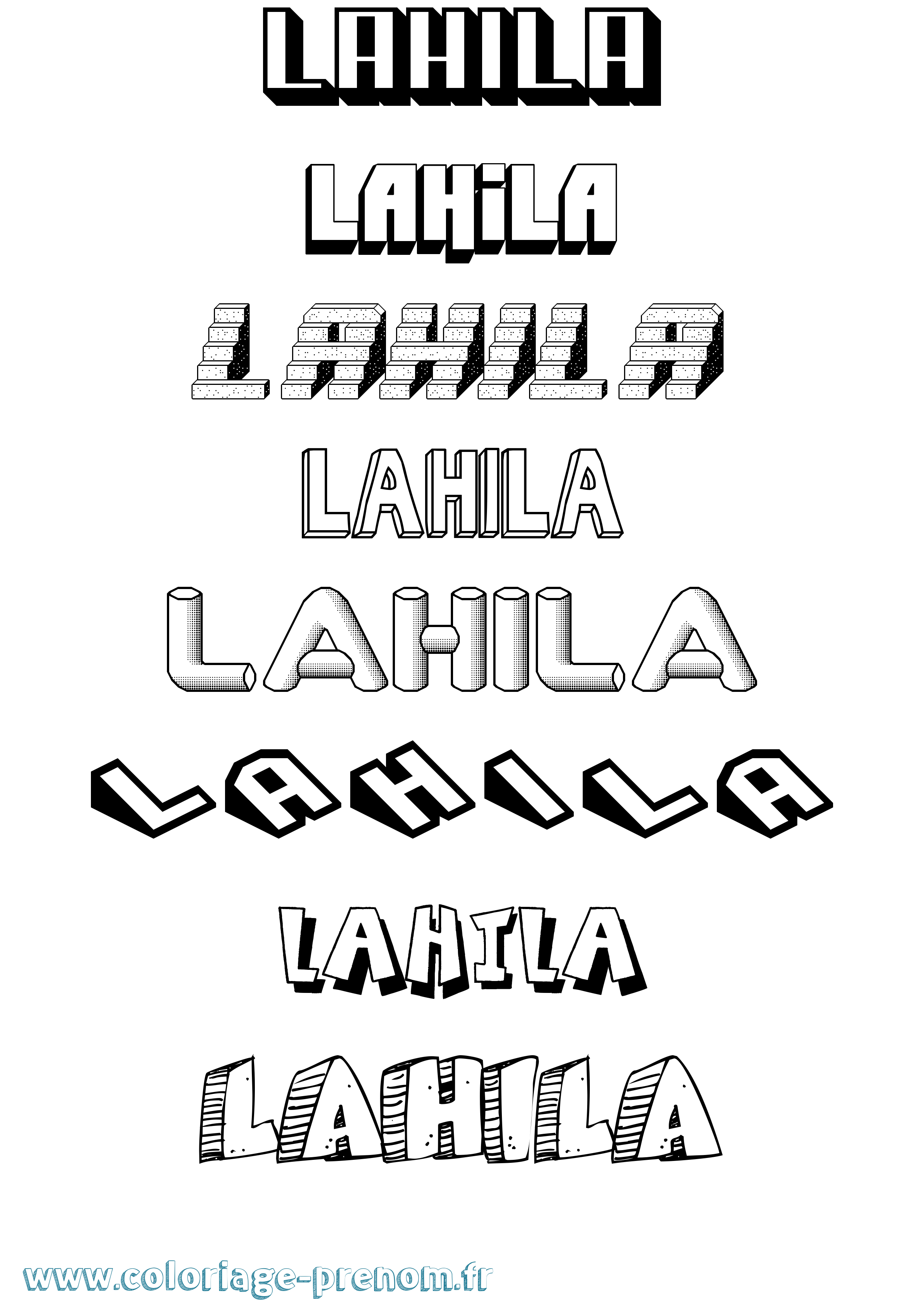 Coloriage Lahila Effet 3D Coloriage prénom Lahila Effet 3D