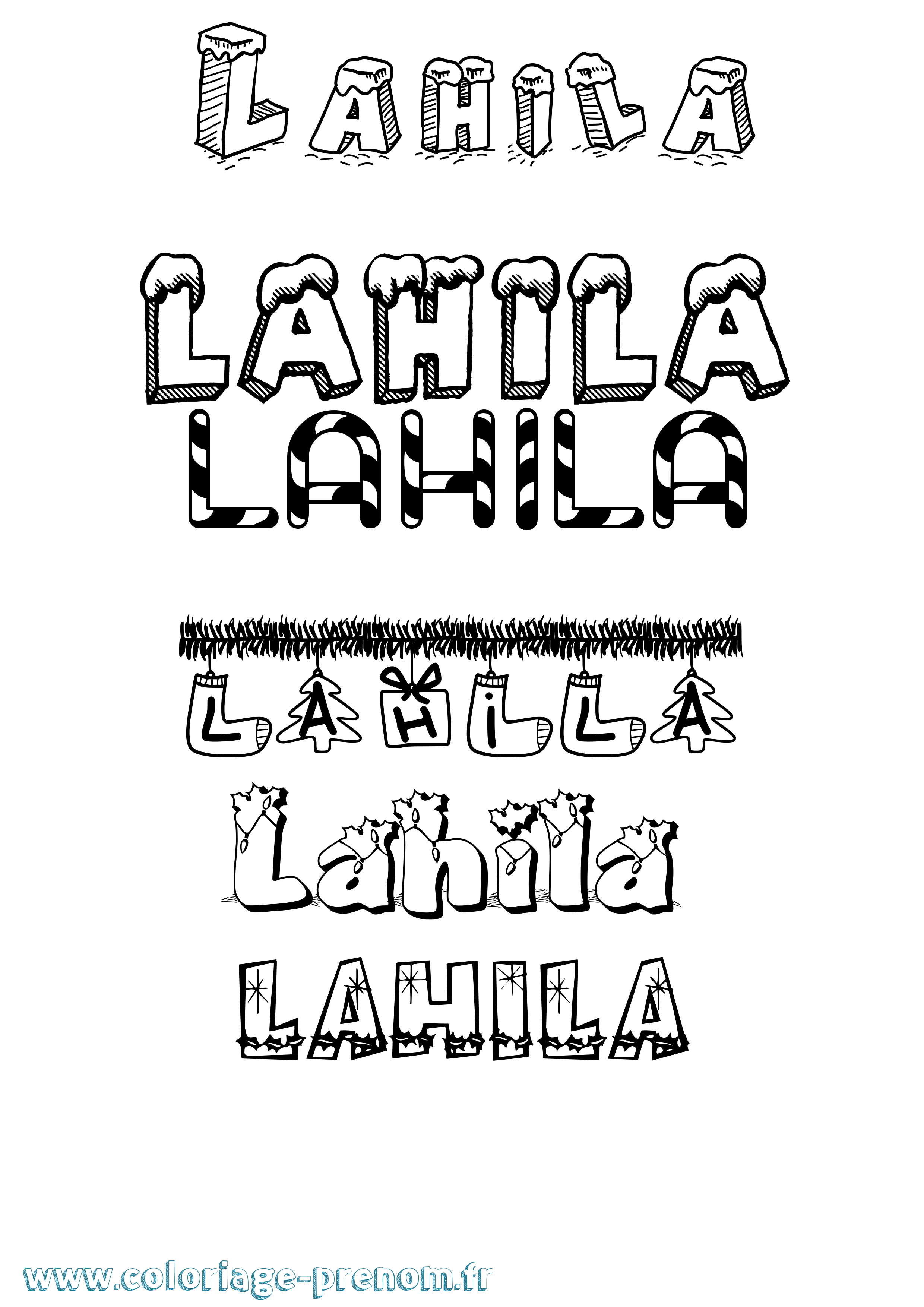 Coloriage Lahila Noël Coloriage prénom Lahila Noël