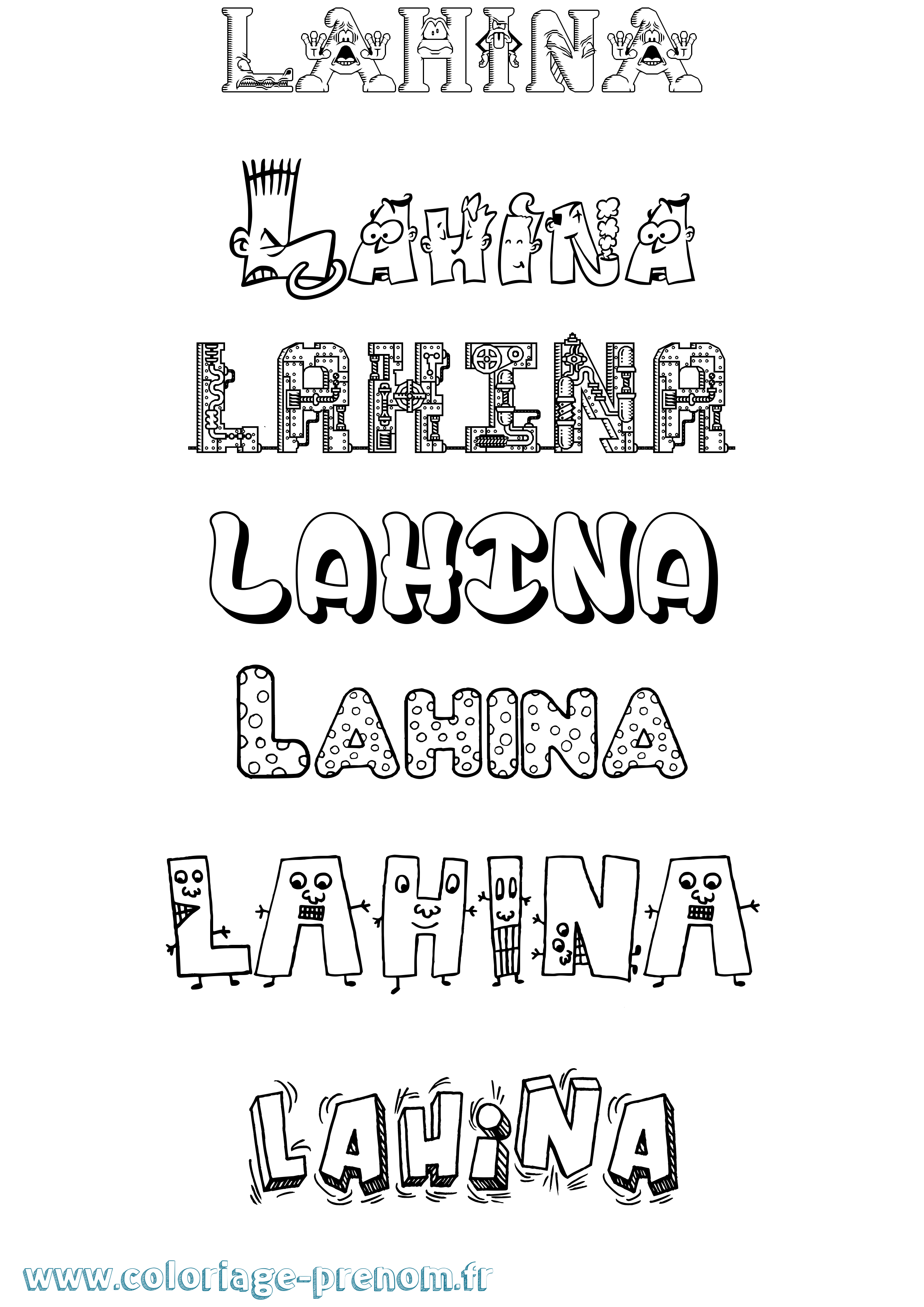 Coloriage prénom Lahina Fun