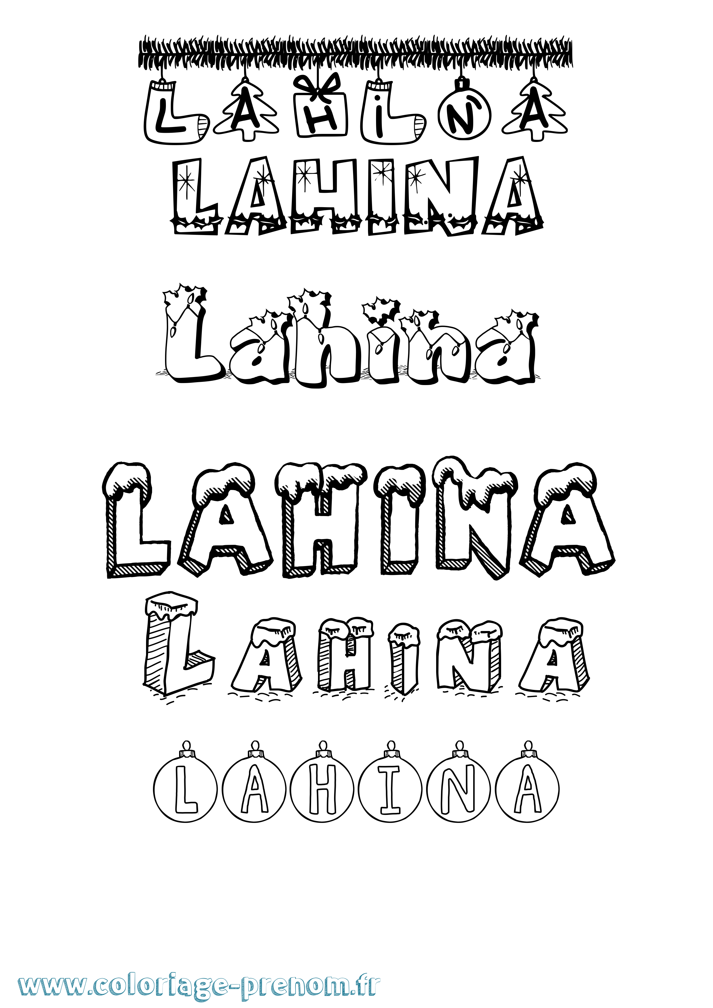 Coloriage prénom Lahina Noël